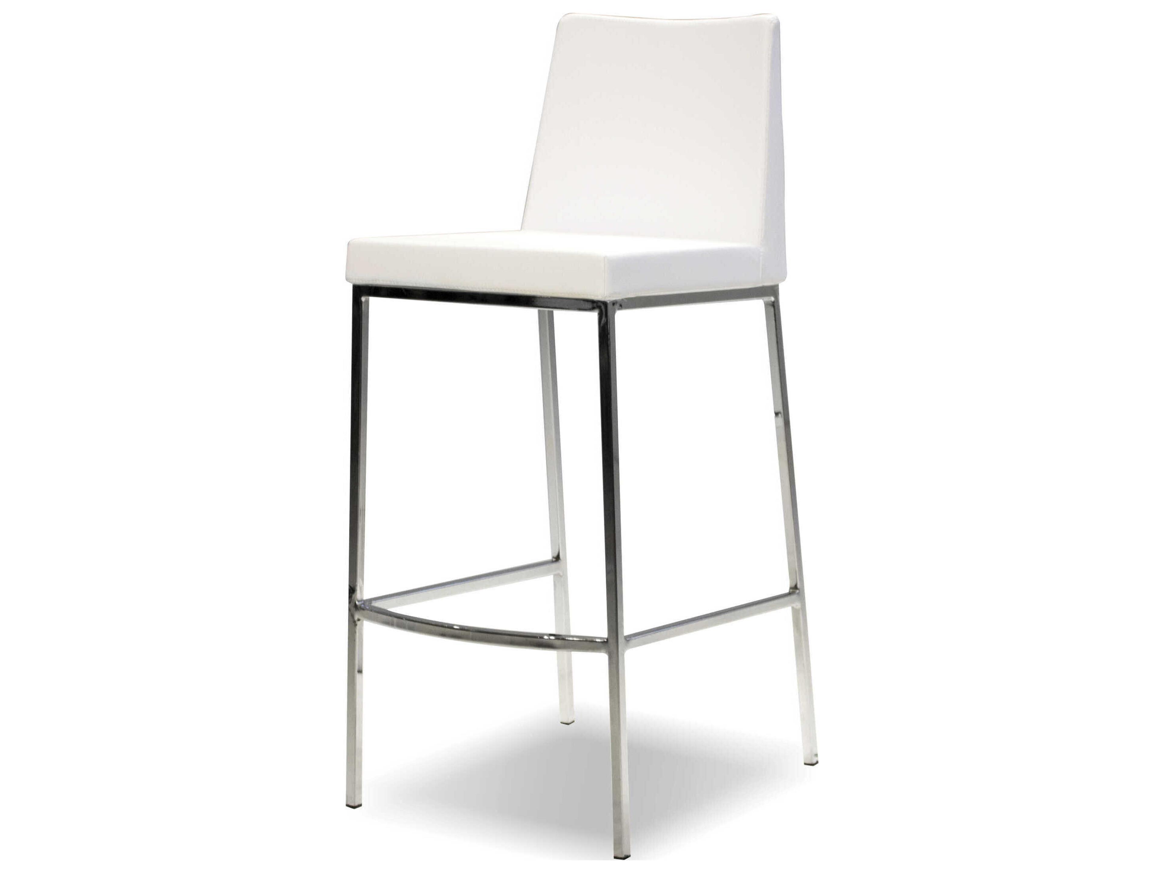 Mobital Weston Pure White Stainless Steel Faux Leather Bar Stool
