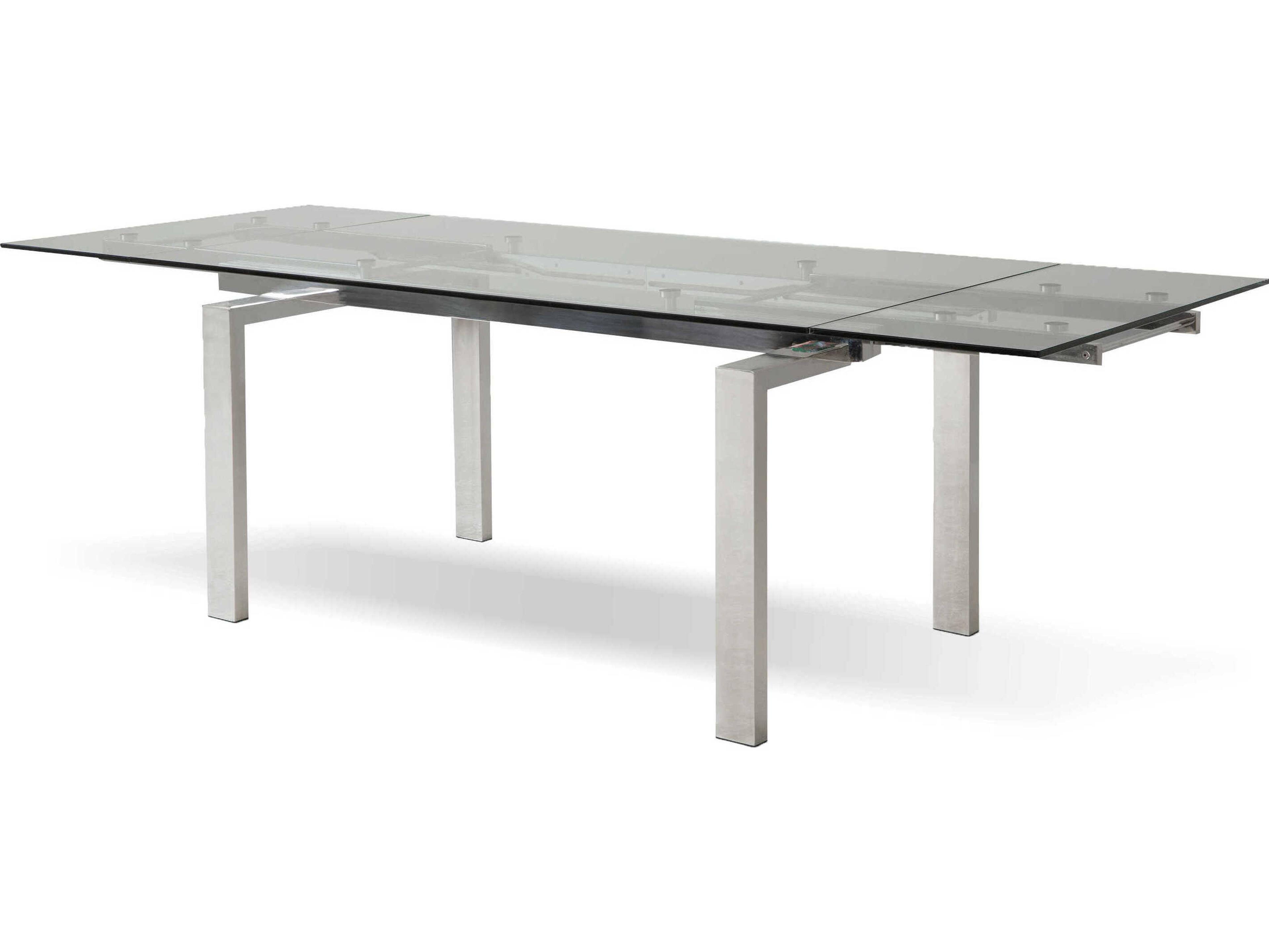 Mobital Cantro Rectangular Glass Clear Brushed Stainless Steel Dining Table