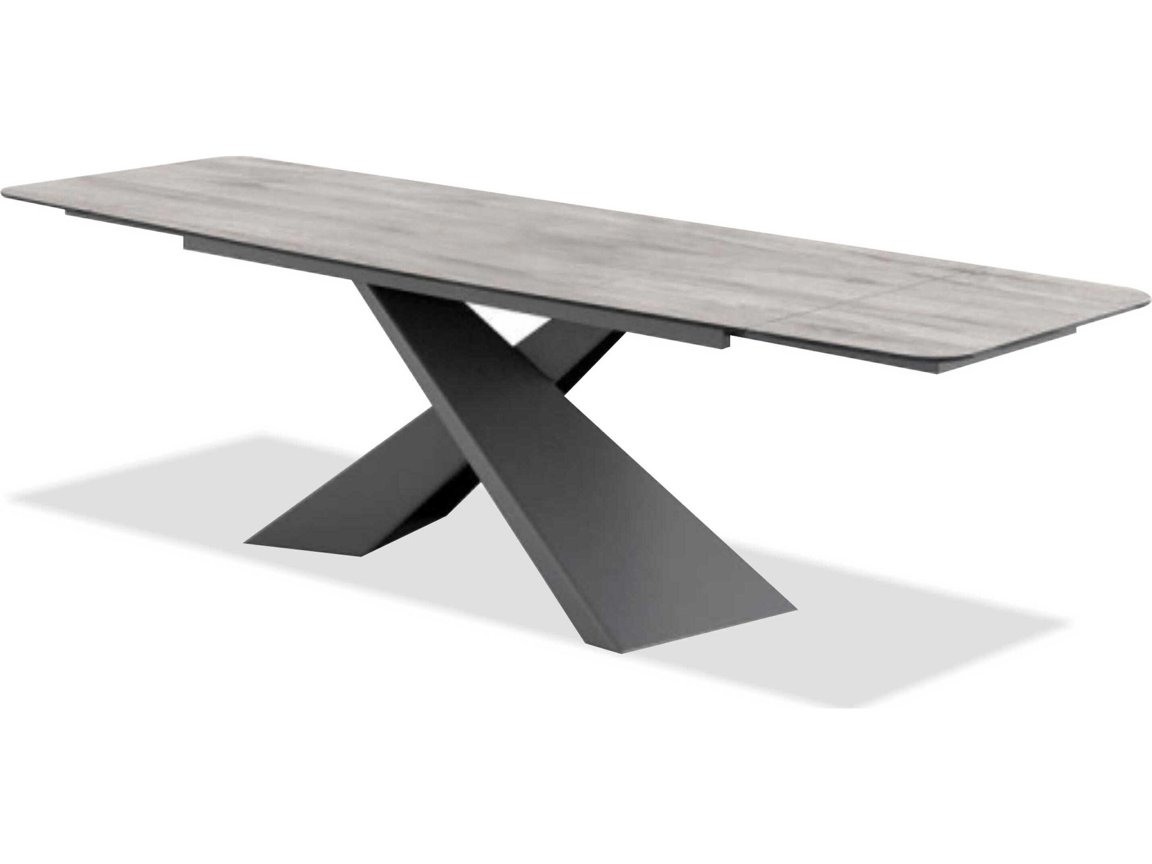 Mobital Century Rectangular Metal White Carrera Ceramic Black Dining Table