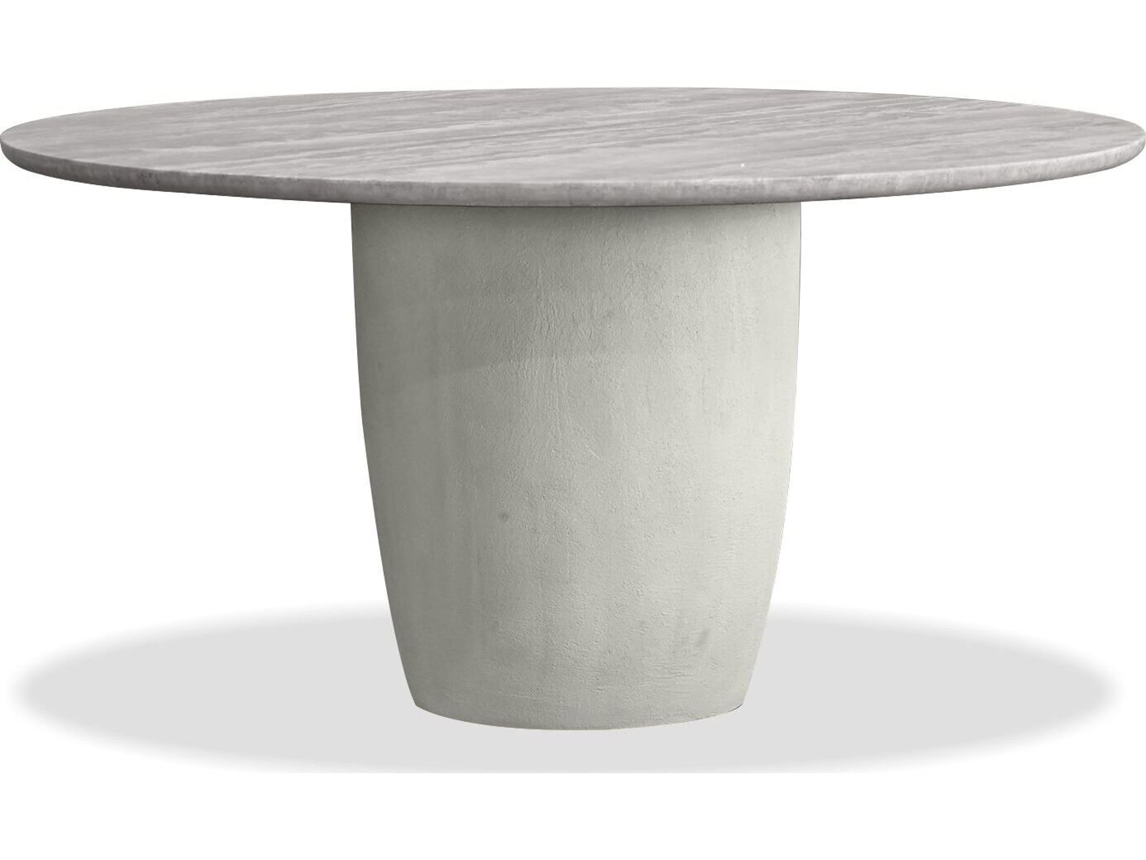 Mobital Erden Round Marble Silver Grey Travertine Dining Table
