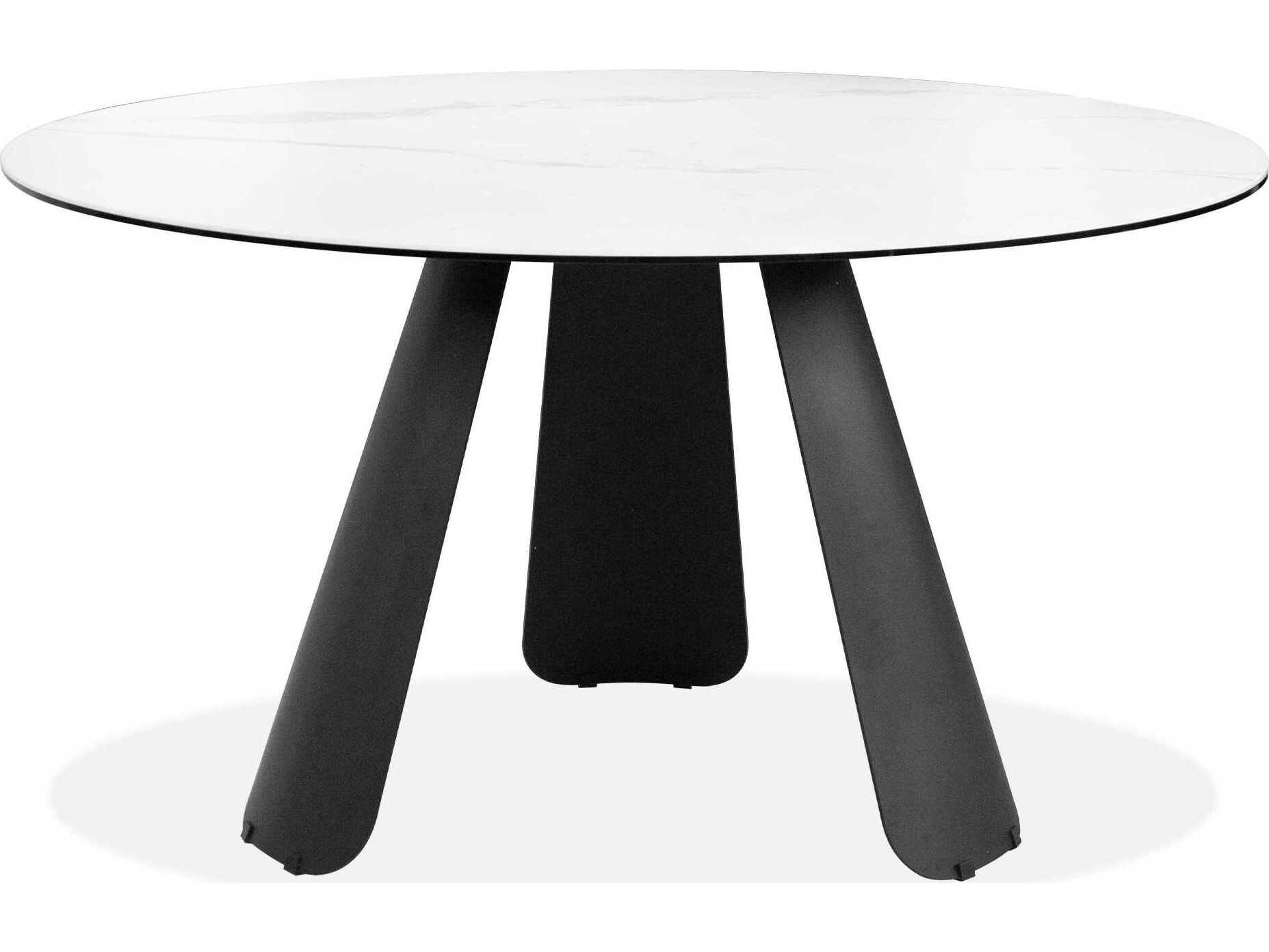 Mobital Palazzo Round White Ceramic Black Dining Table