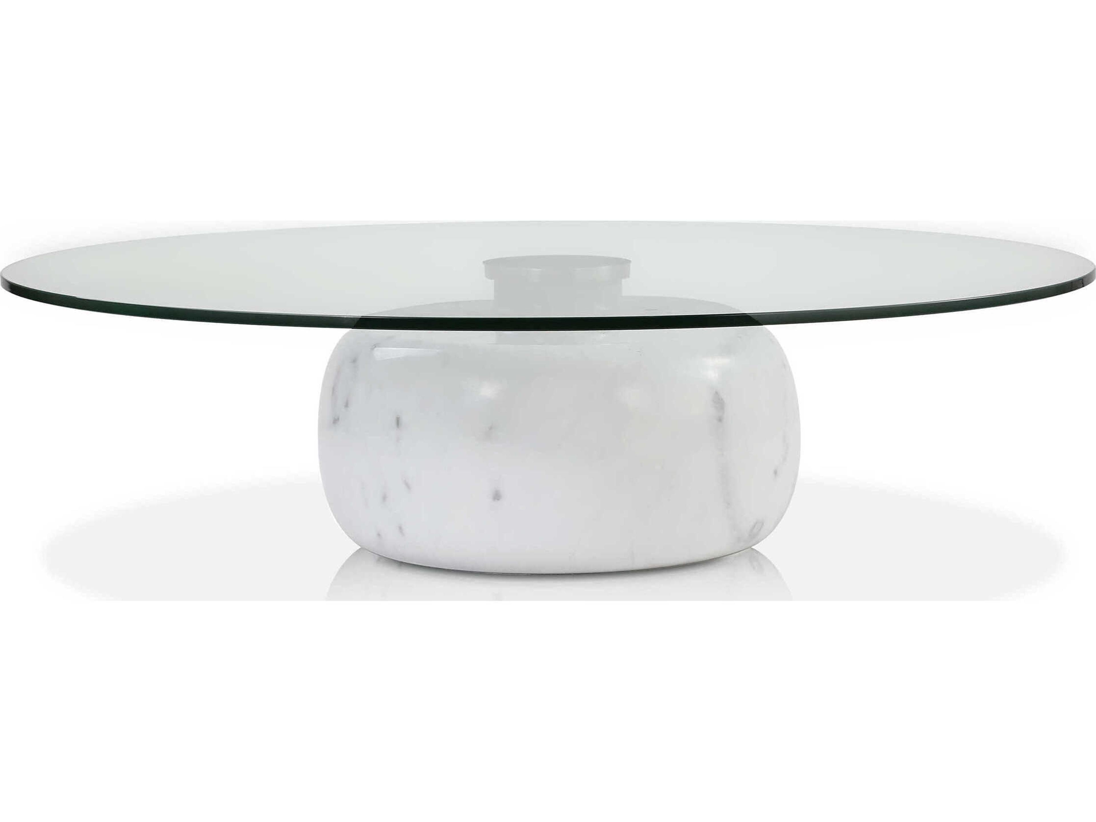 Mobital Skip Round Clear Glass White Marble Coffee Table