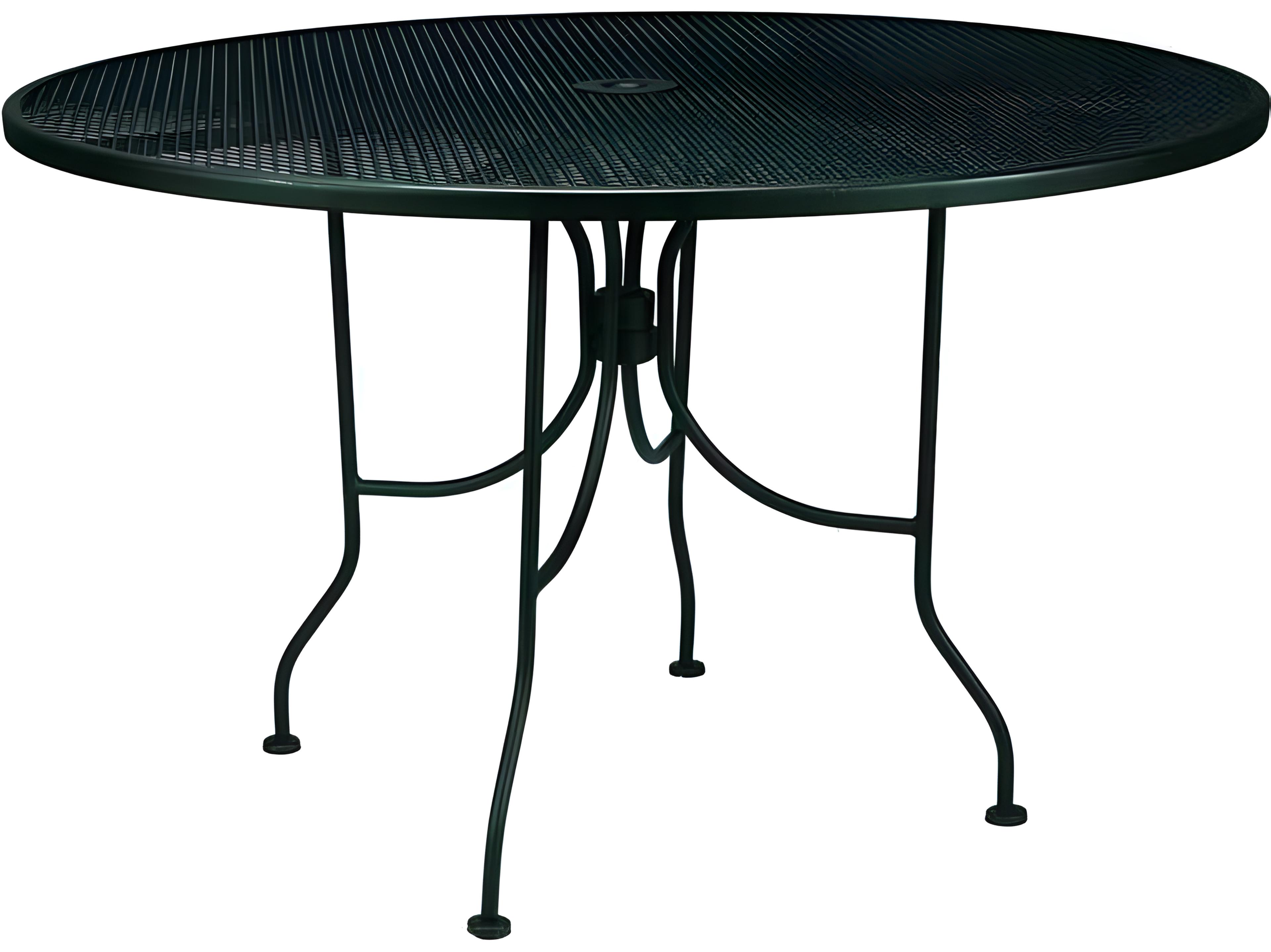 Meadowcraft Mesh Wrought Iron Round Outdoor Patio Dining Table with Umbrella Hole