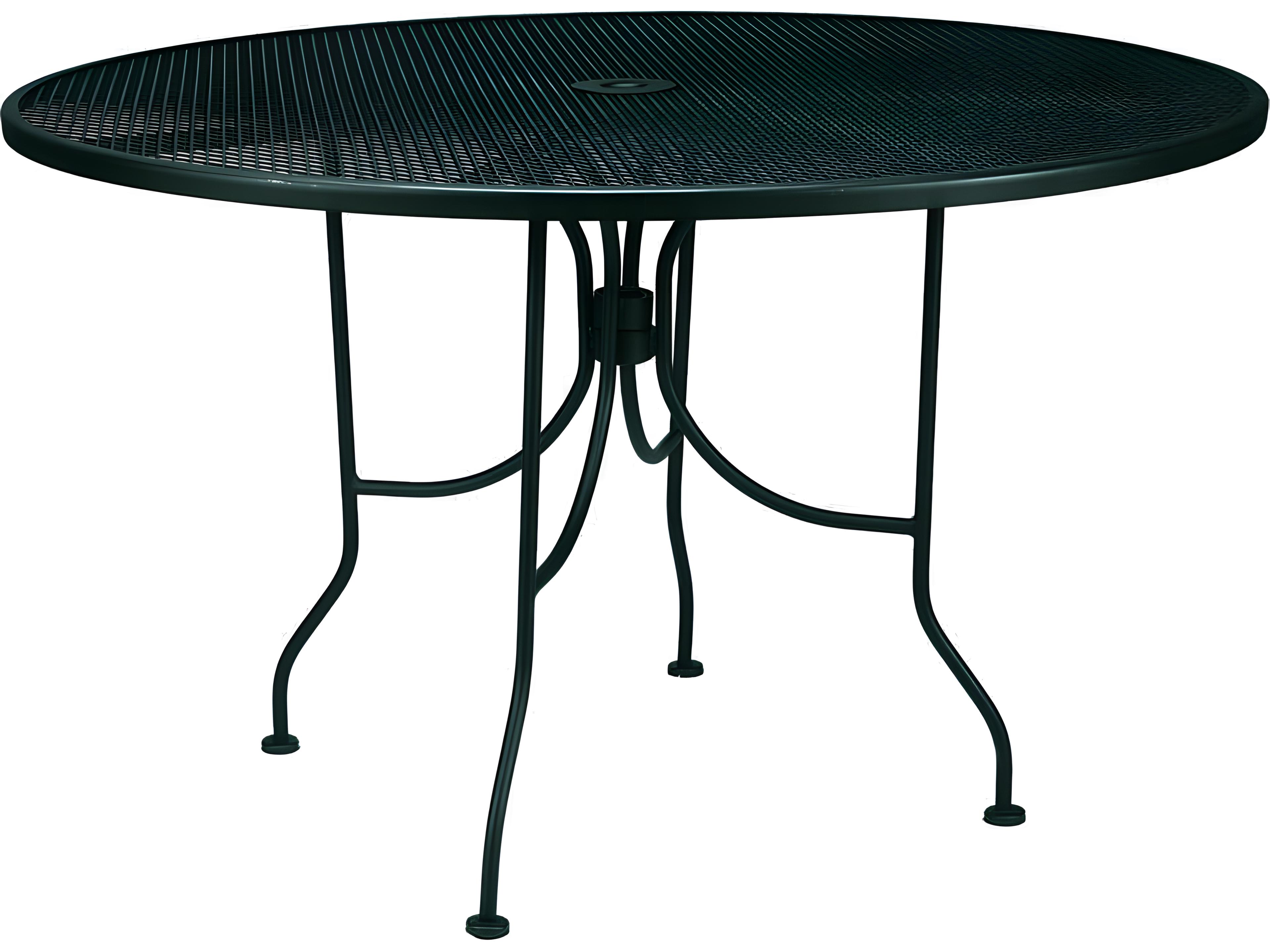 Meadowcraft Mesh Wrought Iron Round Outdoor Patio Dining Table with Umbrella Hole