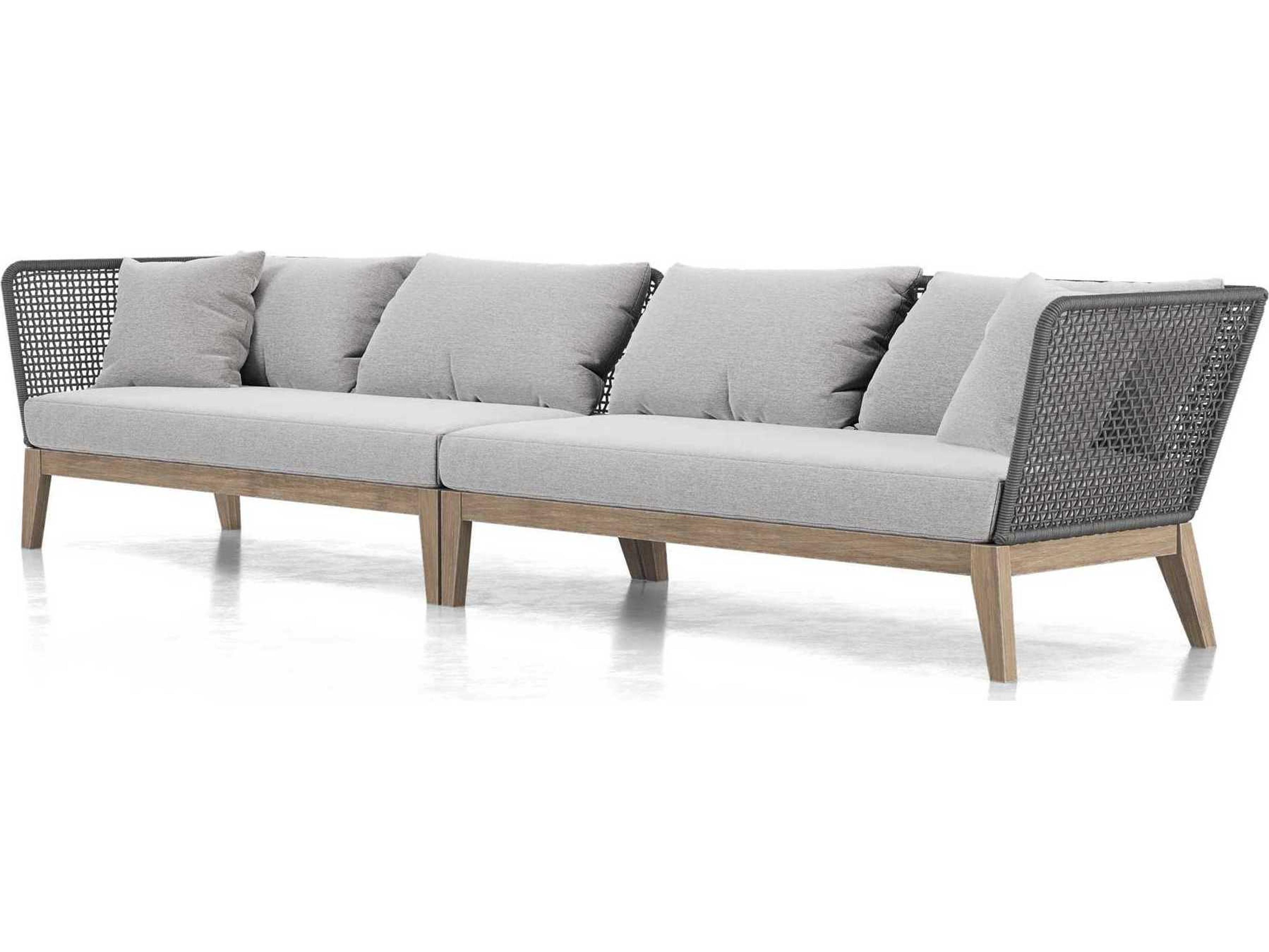 ModLuxe Outdoor Haukland Cushions In Feather Gray Fabric, Body Dark Regatta Cord, Frame Weathered Eucalyptus Fabric Cushion Sofa