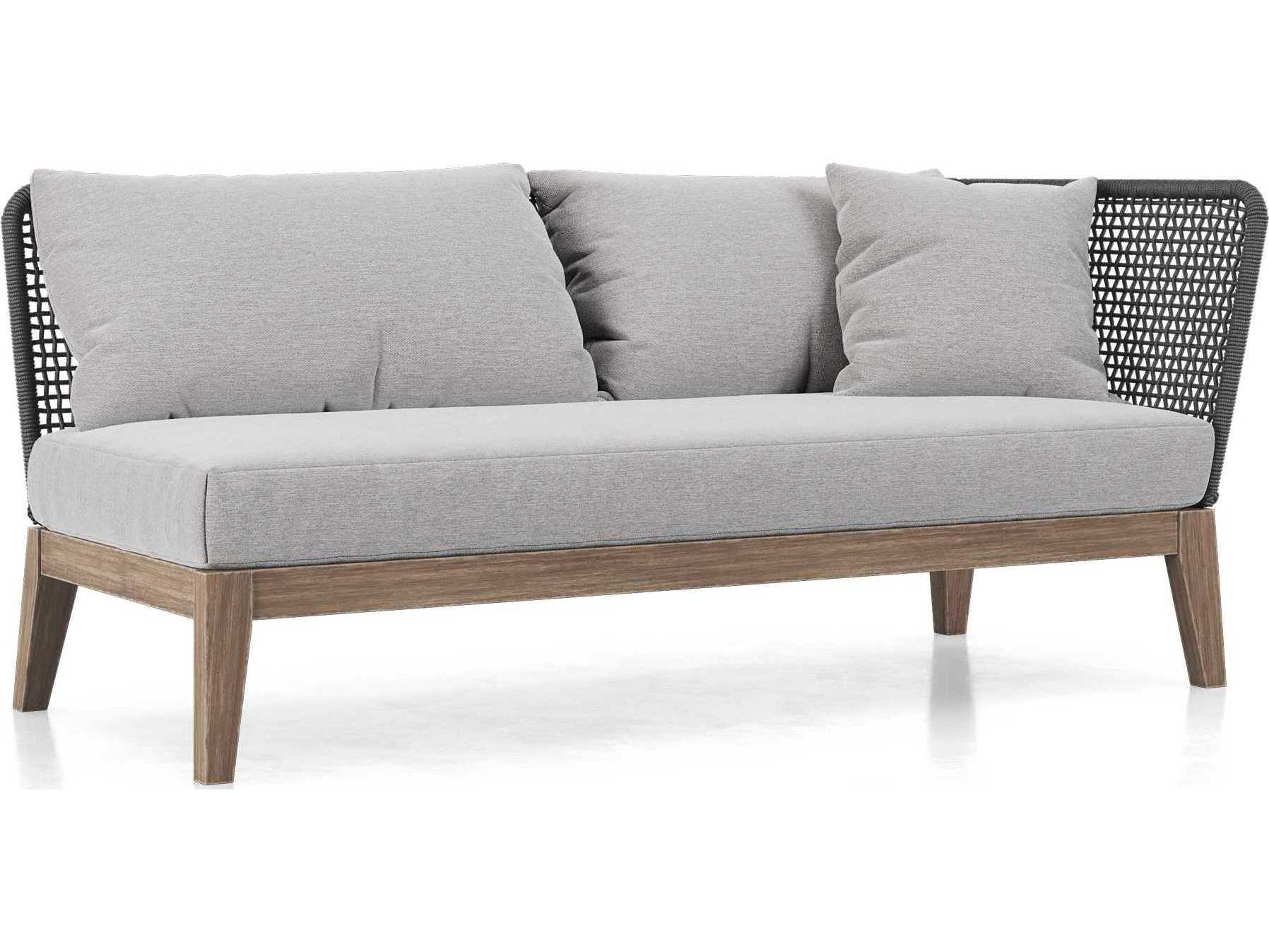 ModLuxe Outdoor Haukland Cushions In Feather Gray Basketweave, Body Dark Cord, Frame Weathered Eucalyptus Fabric Cushion Sofa