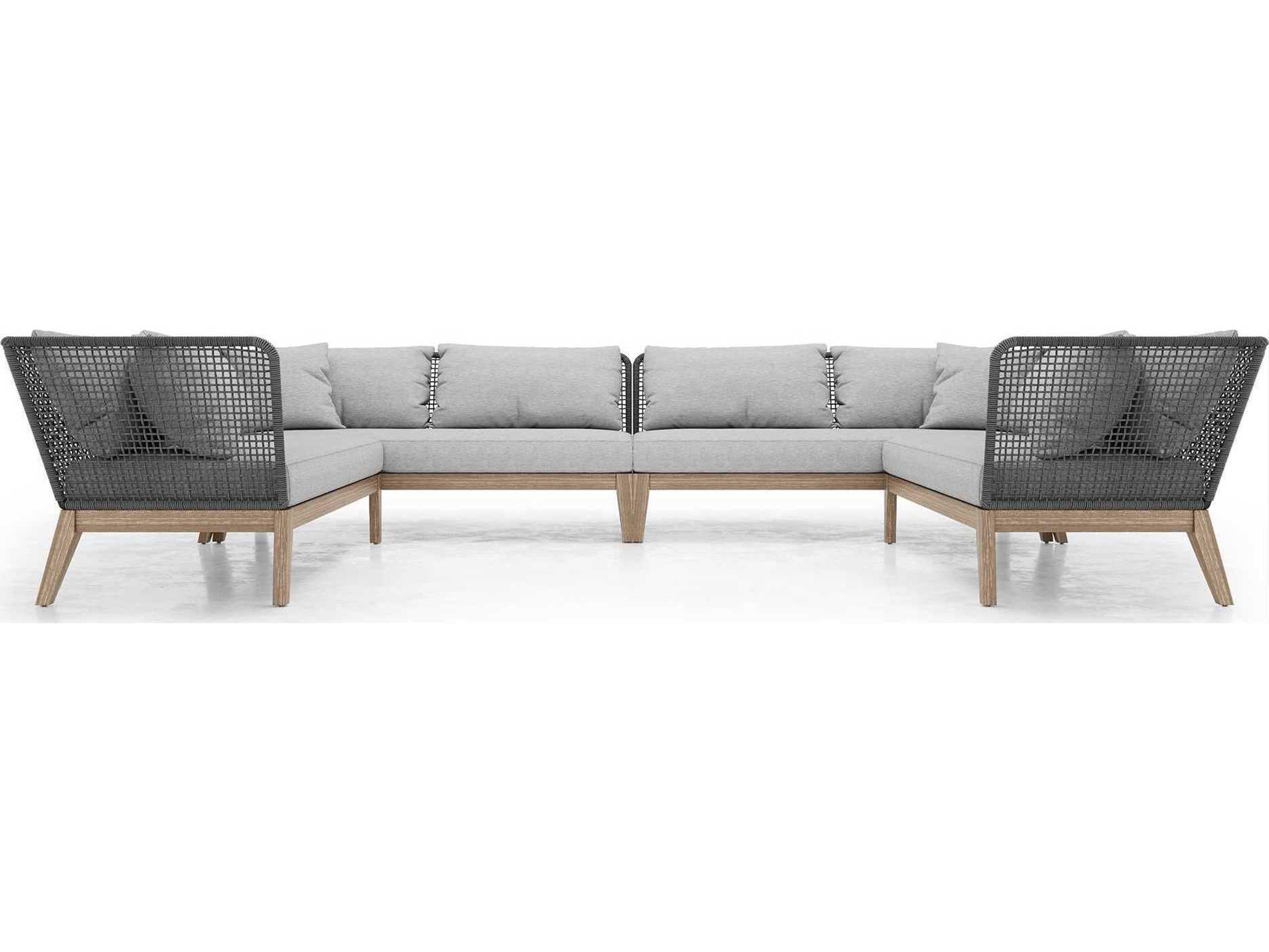 ModLuxe Outdoor Haukland Cushions In Feather Gray Fabric, Body Dark Regatta Cord, Frame Weathered Eucalyptus Fabric Cushion Sofa