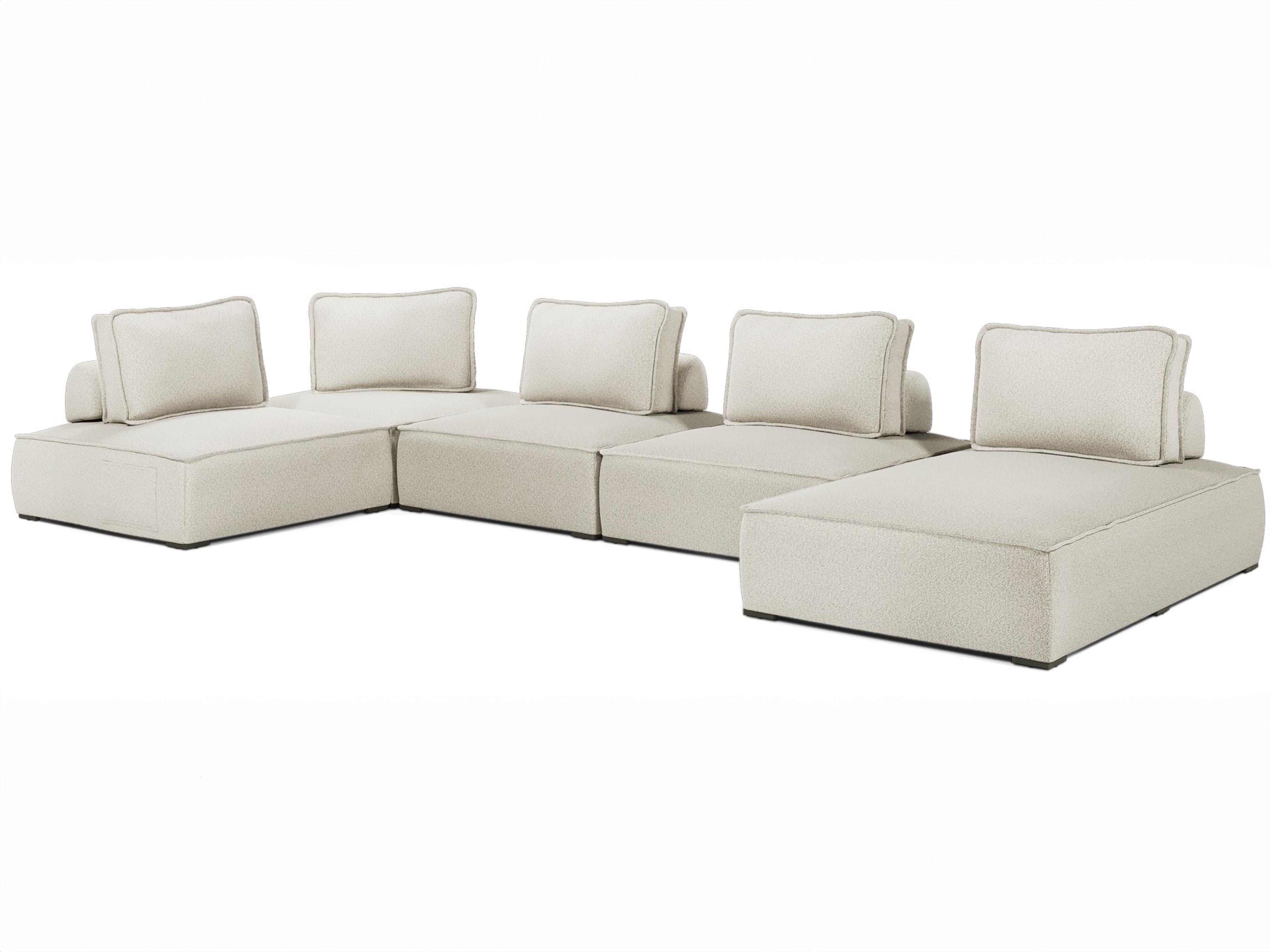 ModLuxe Outdoor Bahia Aluminum Textured Greige Fabric Cushion 5- Pieces Modular Sofa