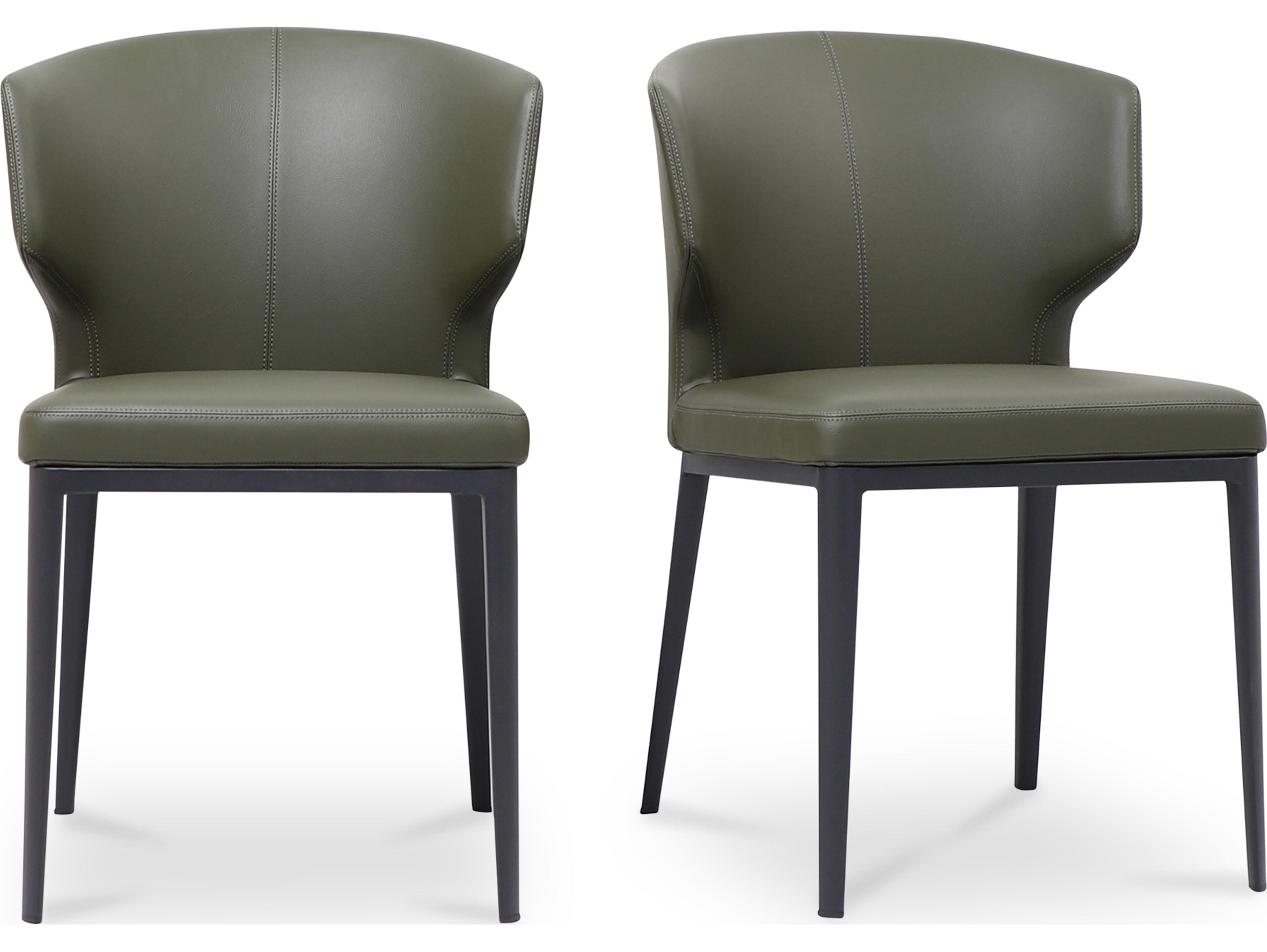 Moe's Home Delaney Plywood Green Leather Armless Dining Chair Set of Two