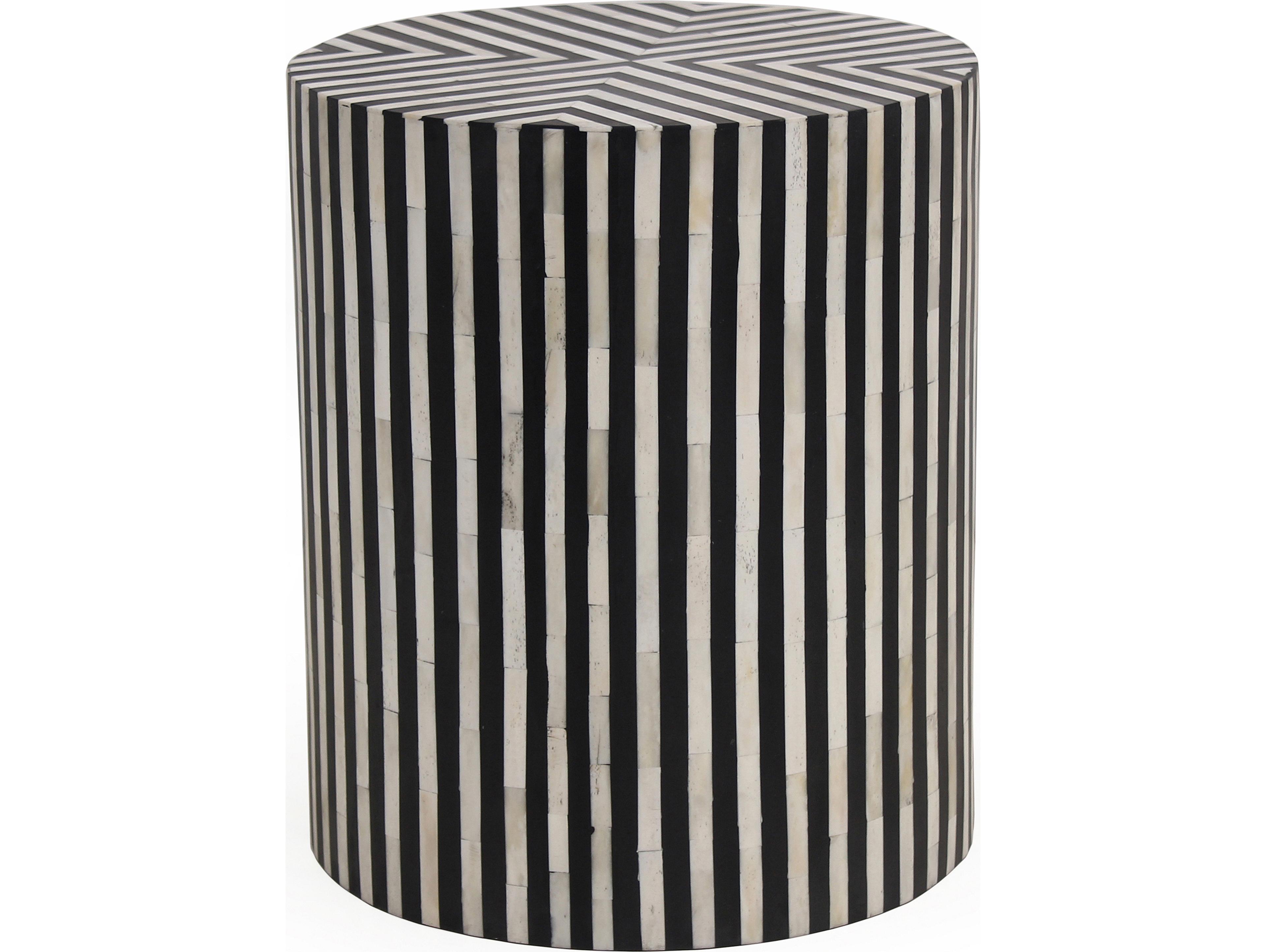 Round White Black End Table