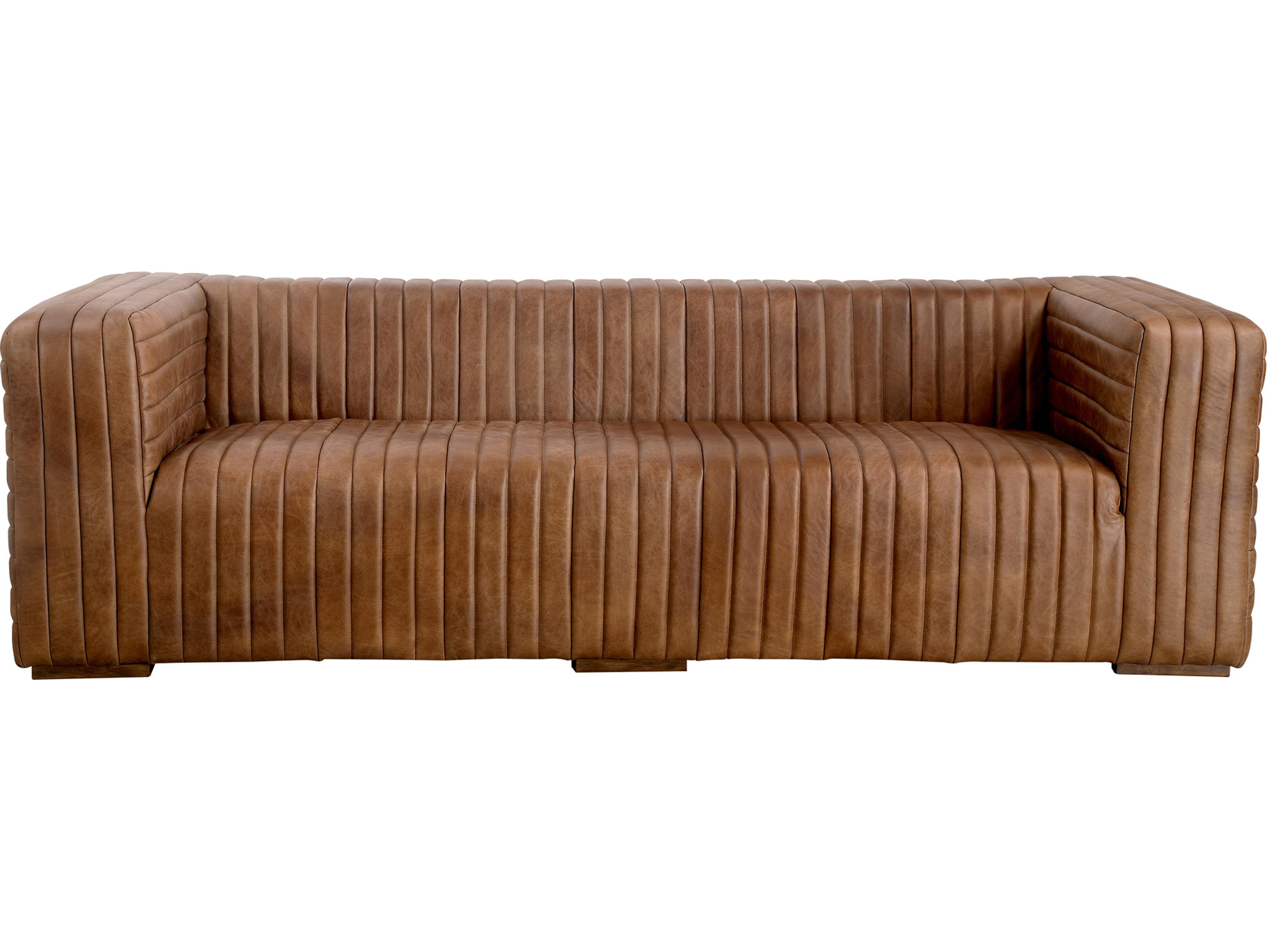 Moe's Home Castle Cappuccino Brown Leather Sofa