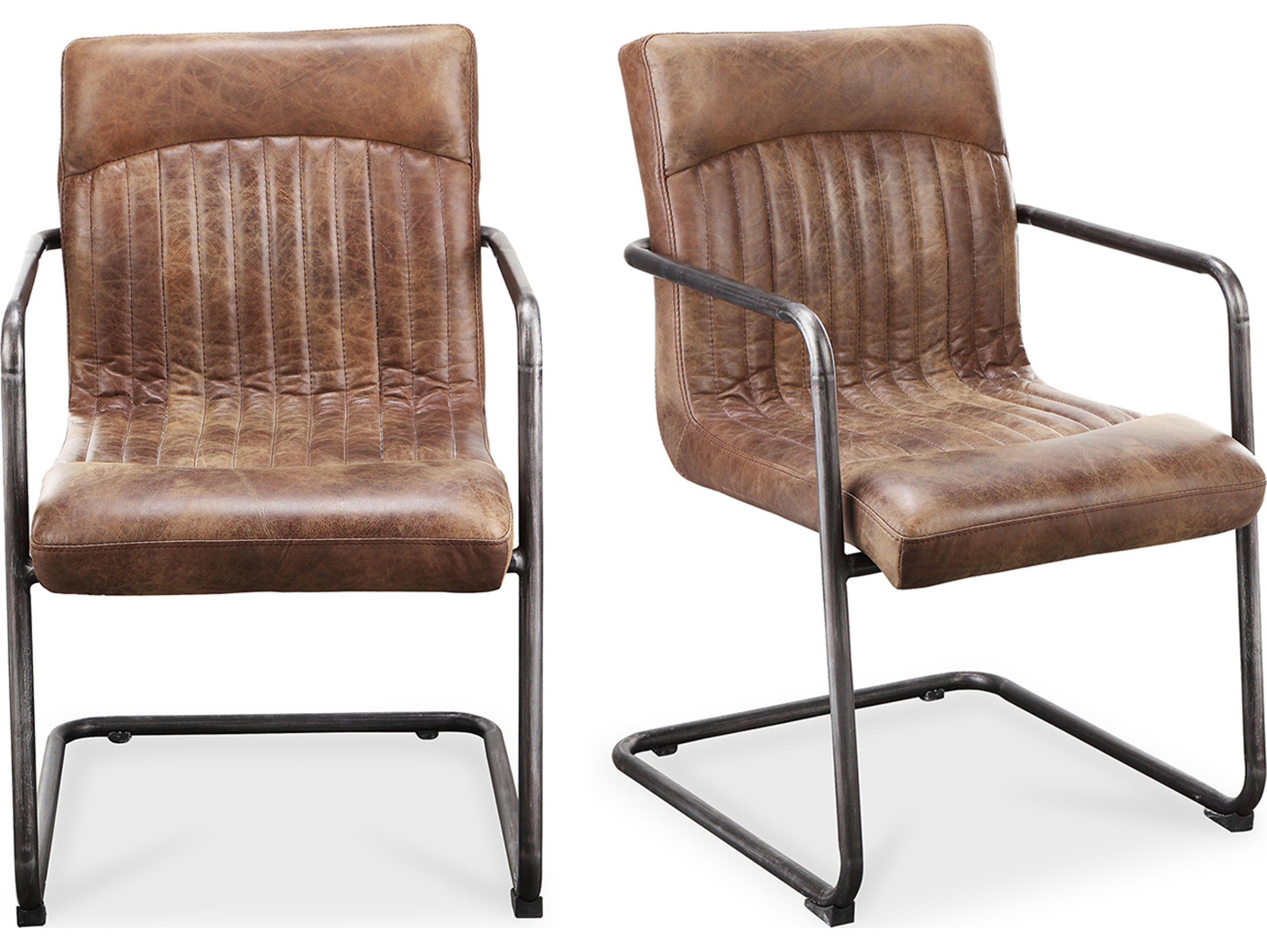 Moe's Home Ansel Leather Ply Wood Brown Upholstered Arm Dining Chair - Set of Two