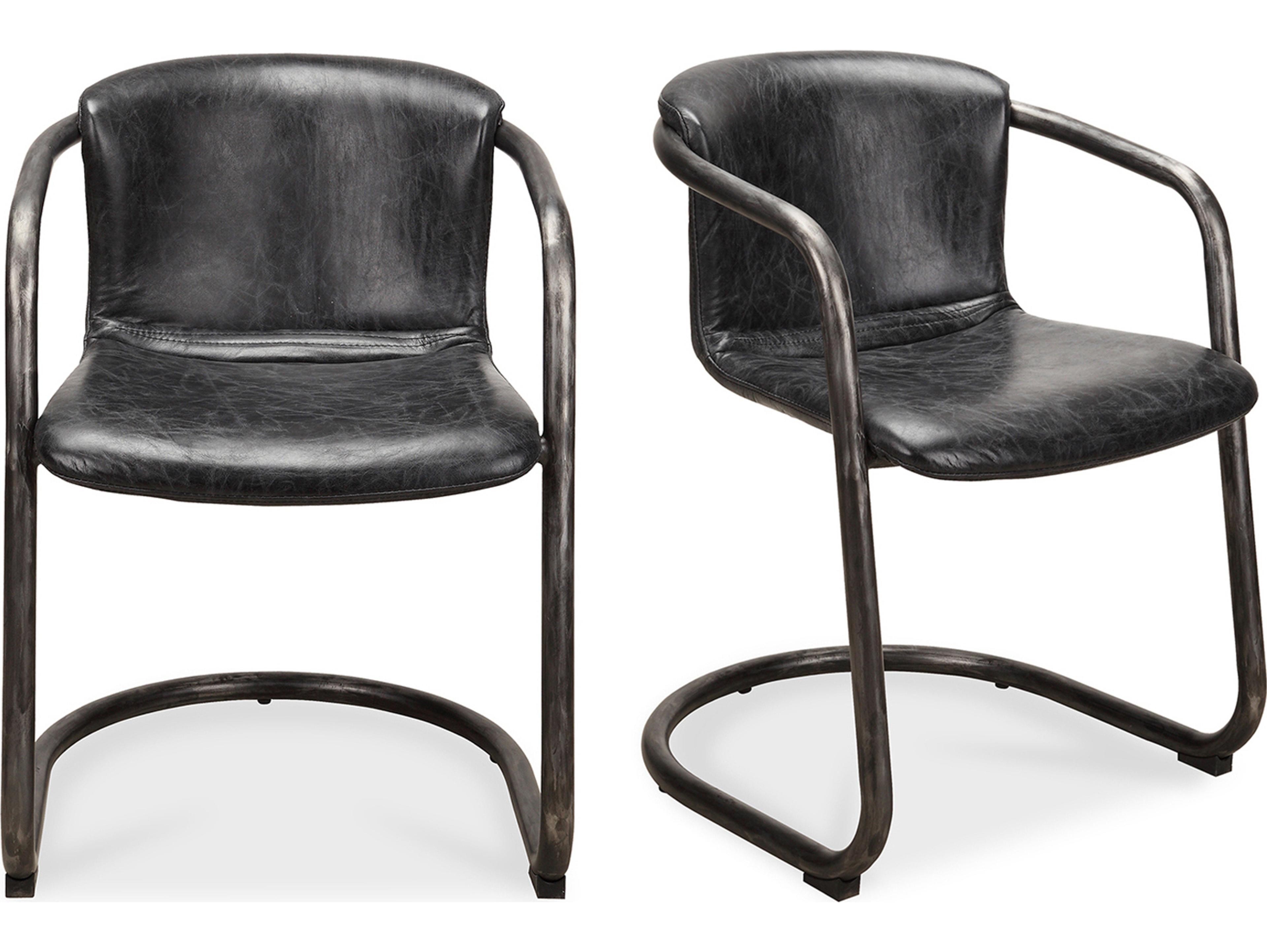 Moe's Home Freeman Leather Ply Wood Black Upholstered Arm Dining Chair - Set of Two