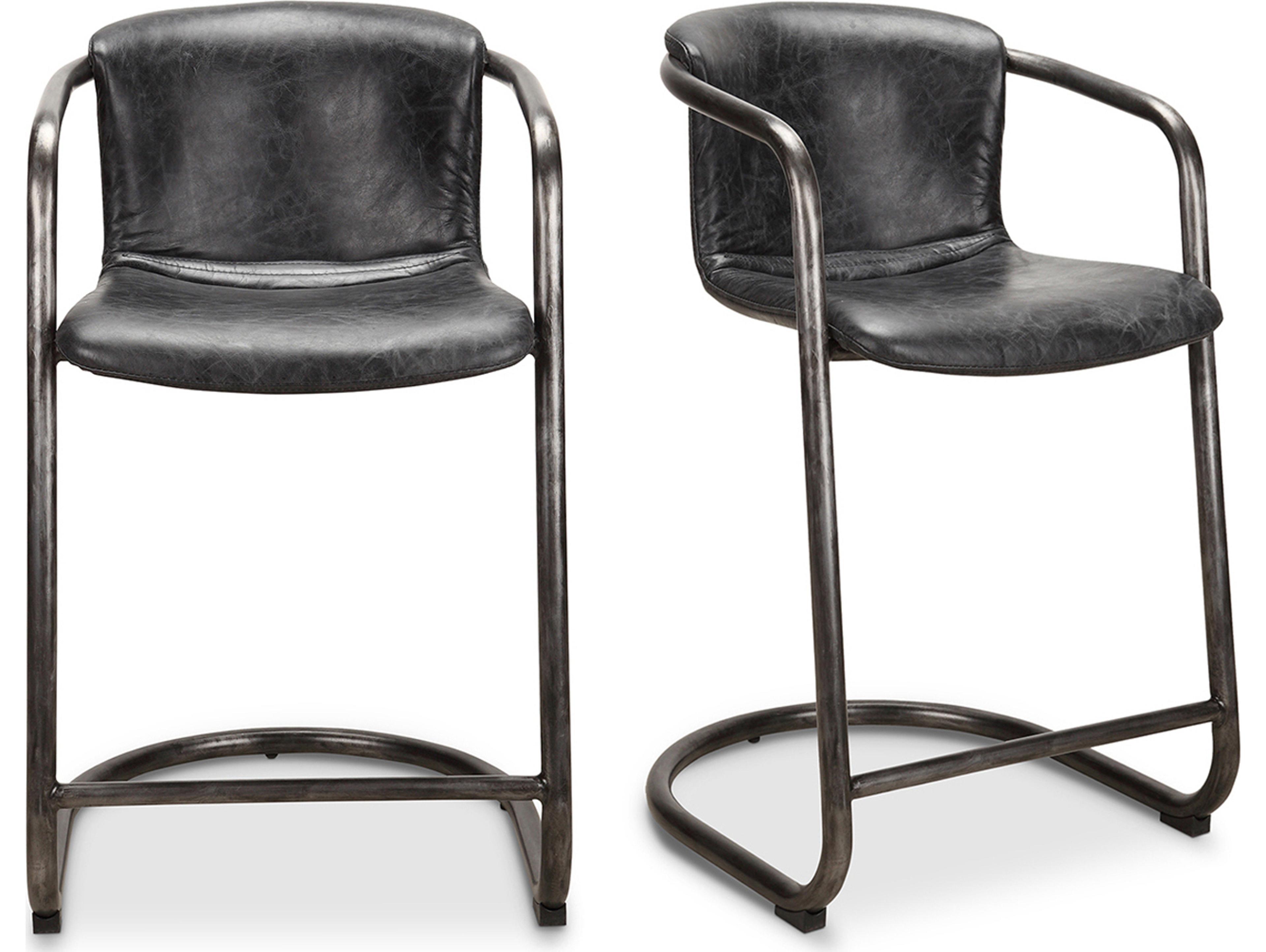 Moe's Home Freeman Leather Ply Wood Black Counter Stool - Set of Two