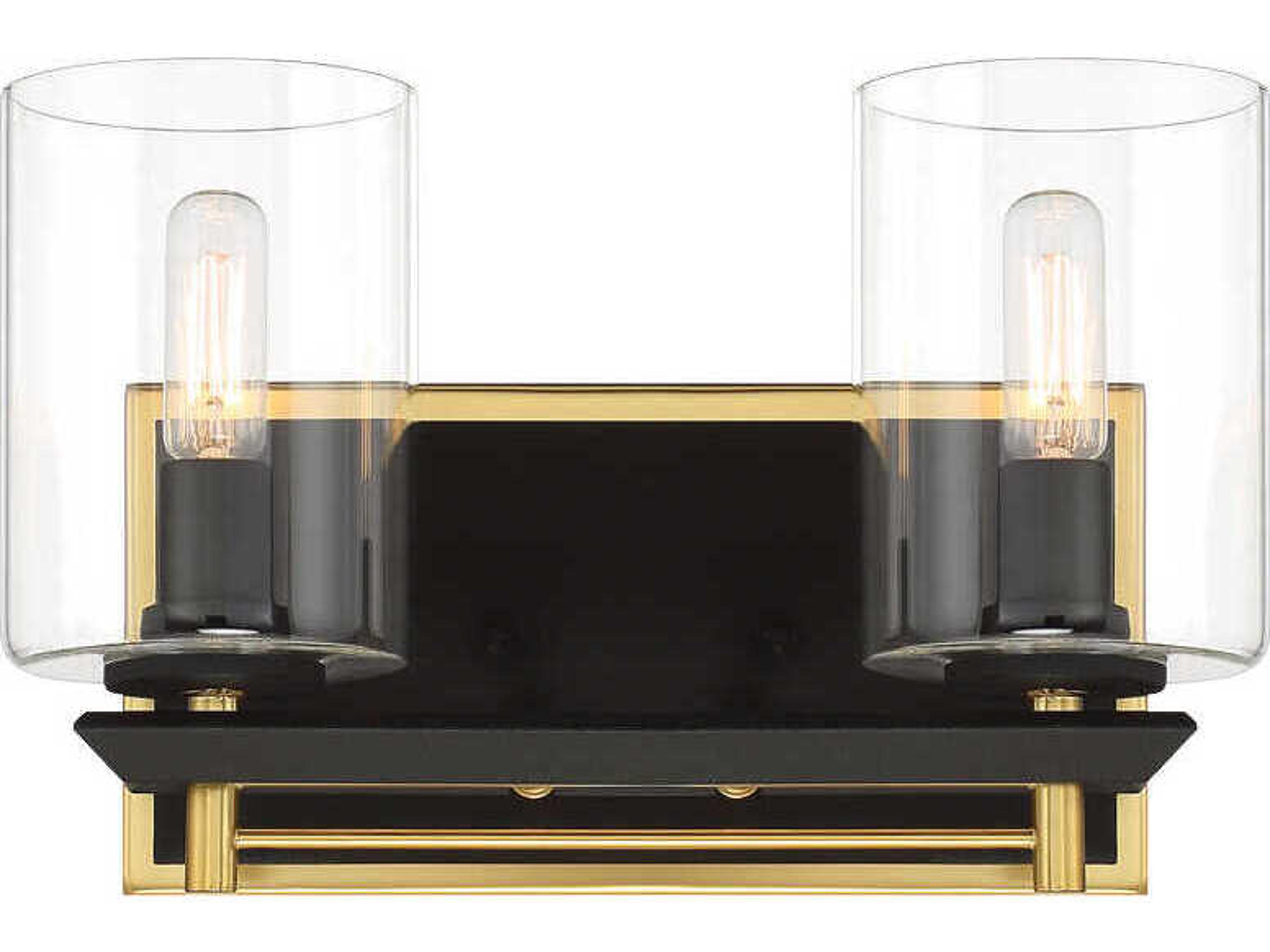 Metropolitan Sable Point 2-Light Sand Coal Honey Gold Black Glass Vanity Light