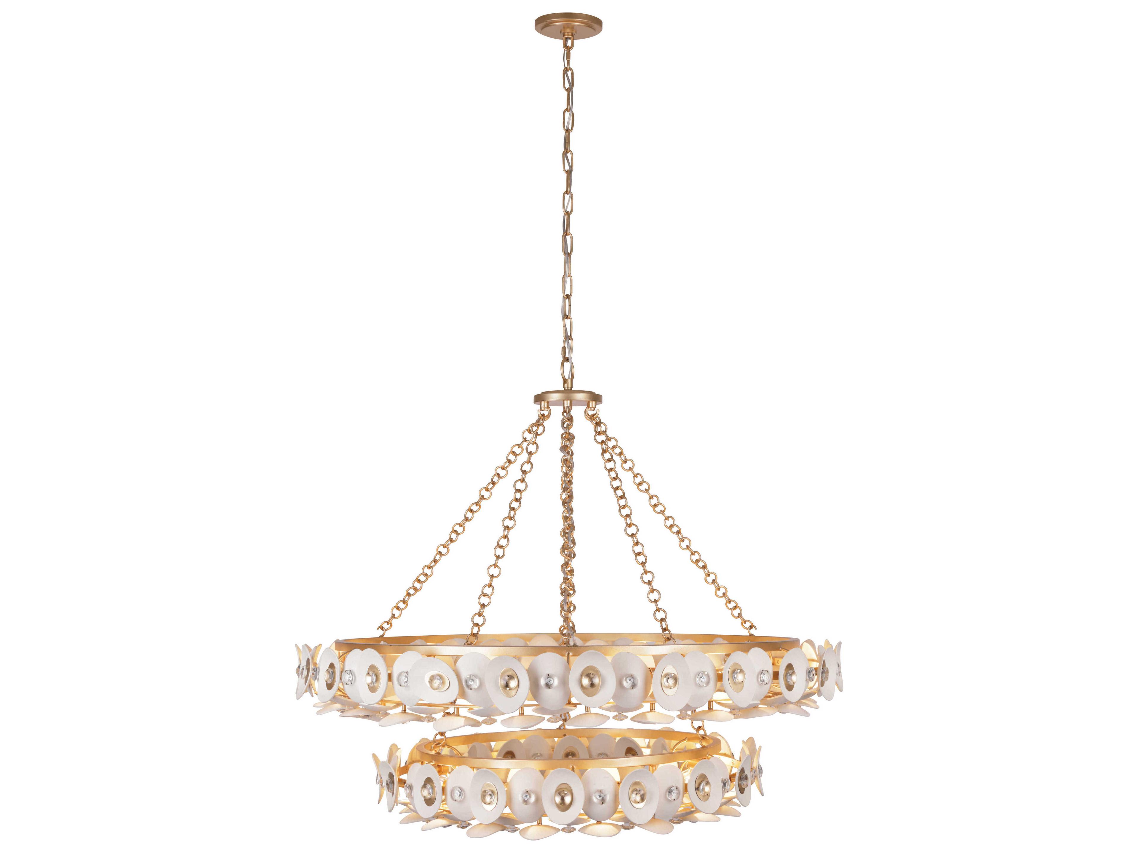 Metropolitan Niu 22-Light Coconut Shell Gold White Tiered Chandelier