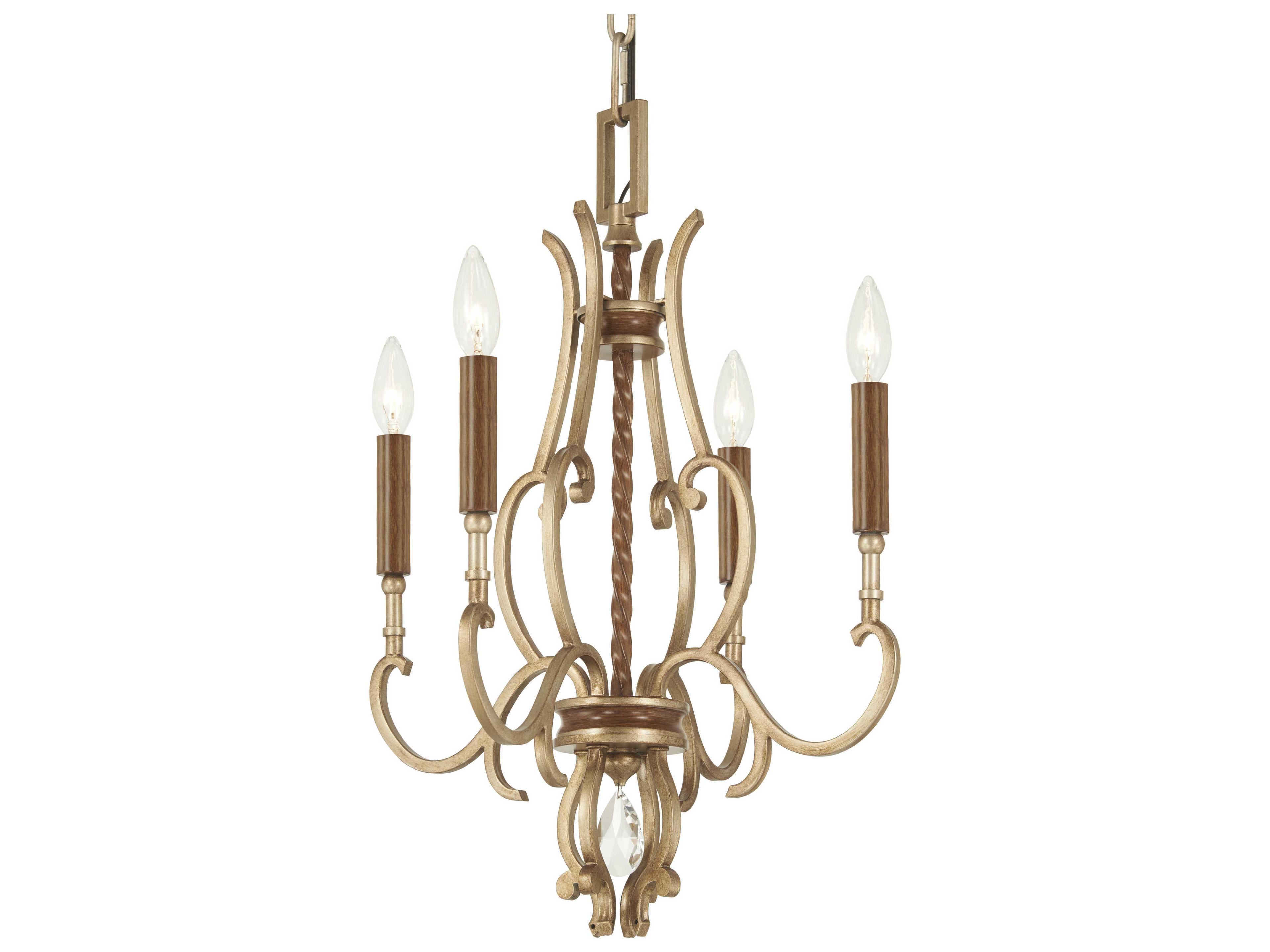 Metropolitan Magnolia Manor 4-Light Pale Gold Distressed Bronze Crystal Candelabra Chandelier