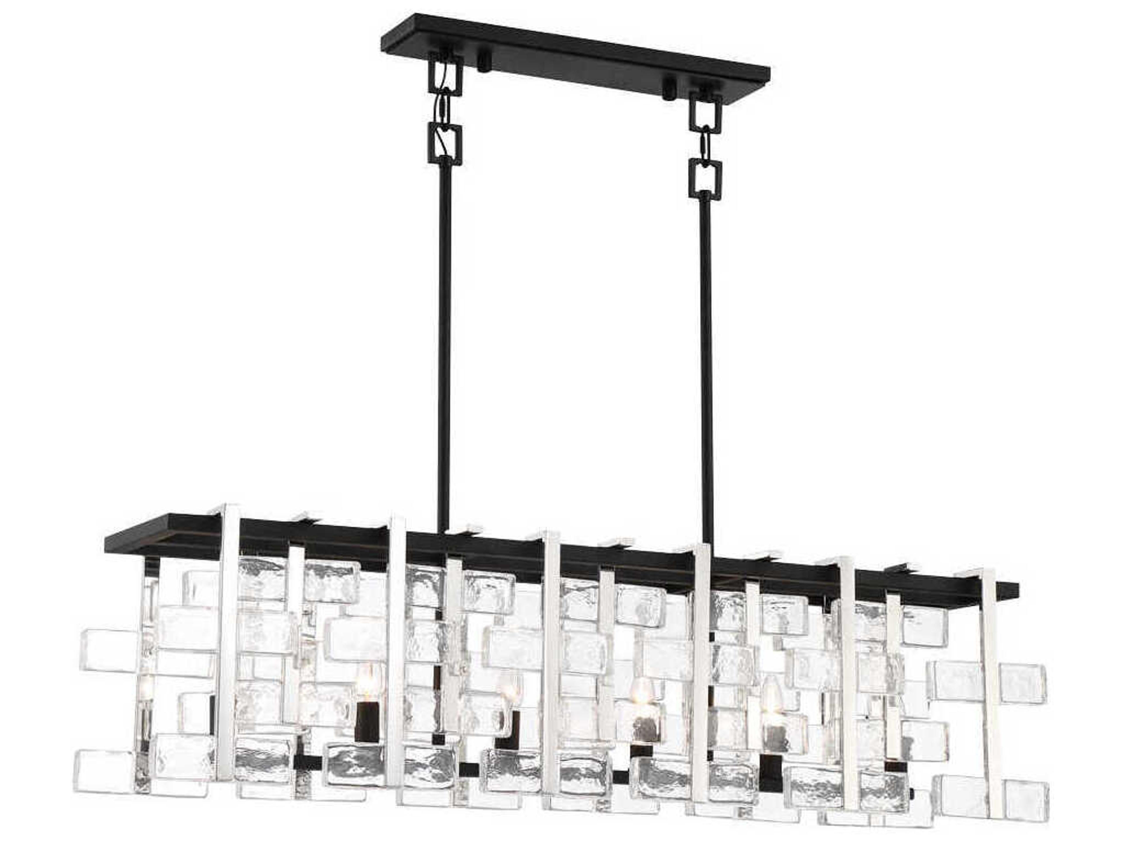 Metropolitan Painesdale 6-Light Sand Coal Polished Nickel Black Glass Linear Island Pendant