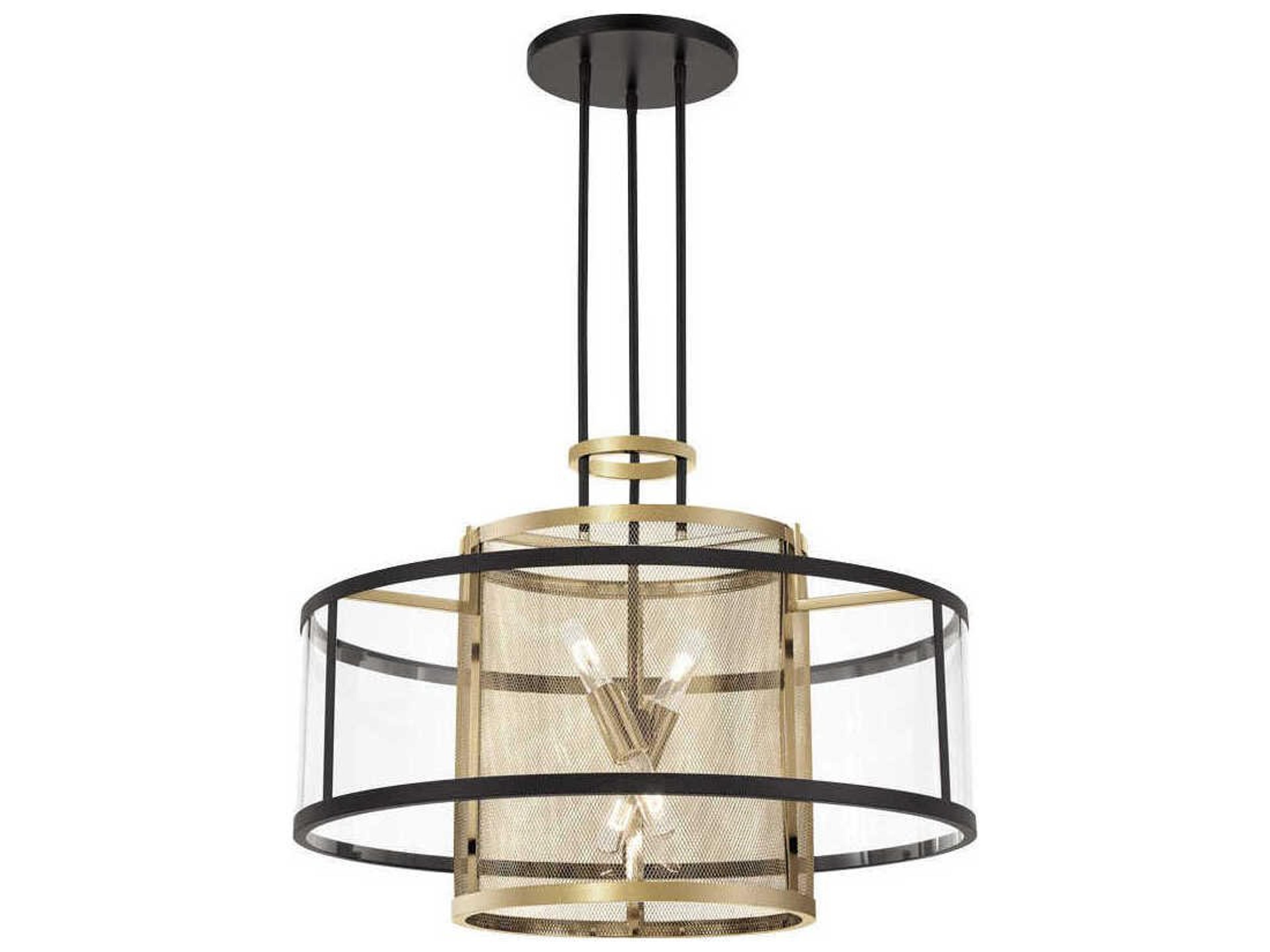 Metropolitan Soho 4-Light Coal Soft Brass Black Glass Cylinder Round Pendant