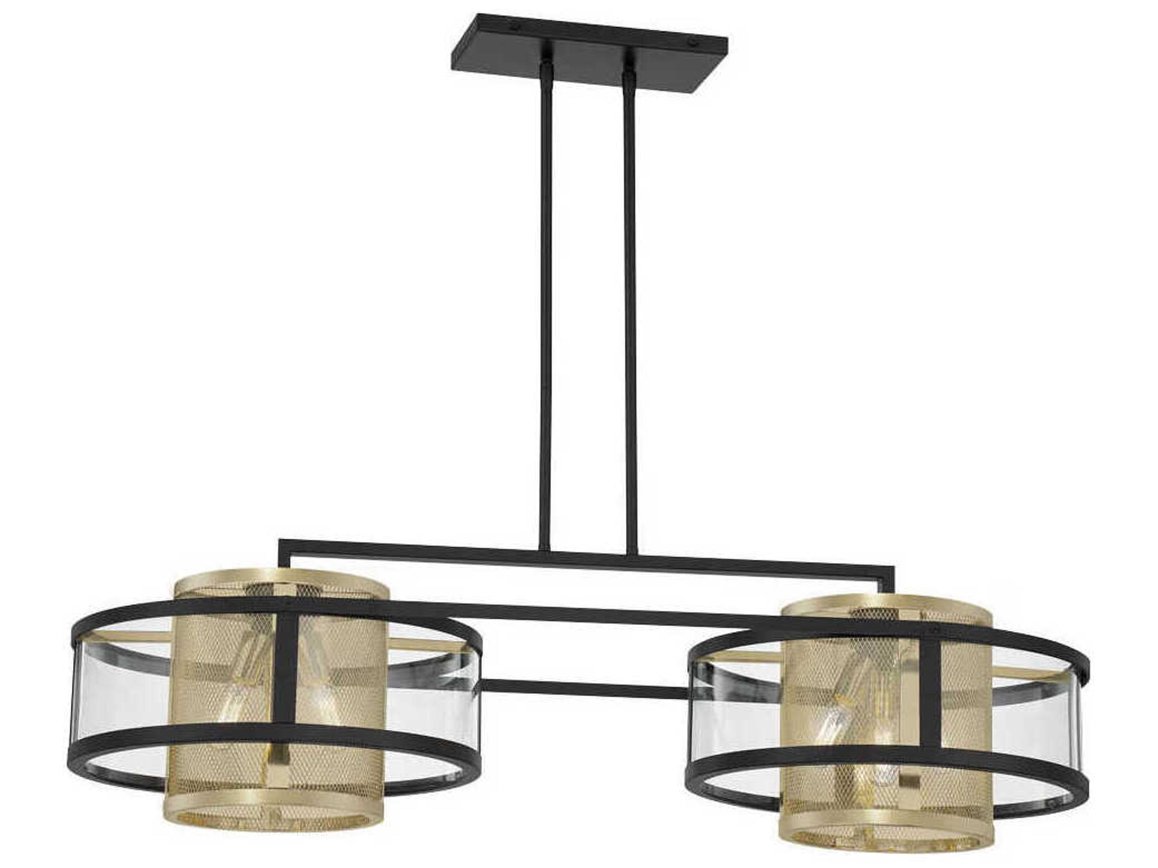 Metropolitan Soho 6-Light Coal Soft Brass Black Glass Cylinder Linear Island Pendant