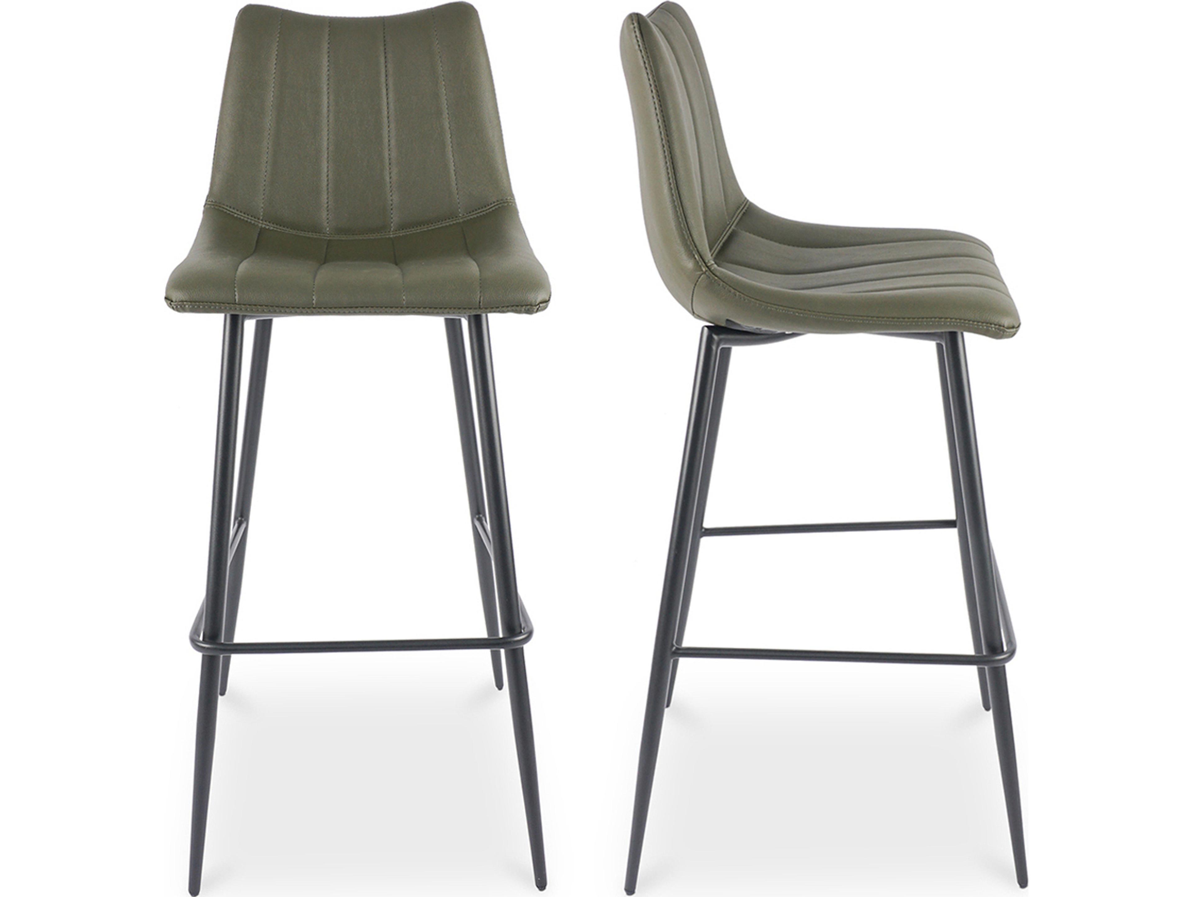 Moe's Home Alibi Leather Dark Green Bar Stool - Set of Two