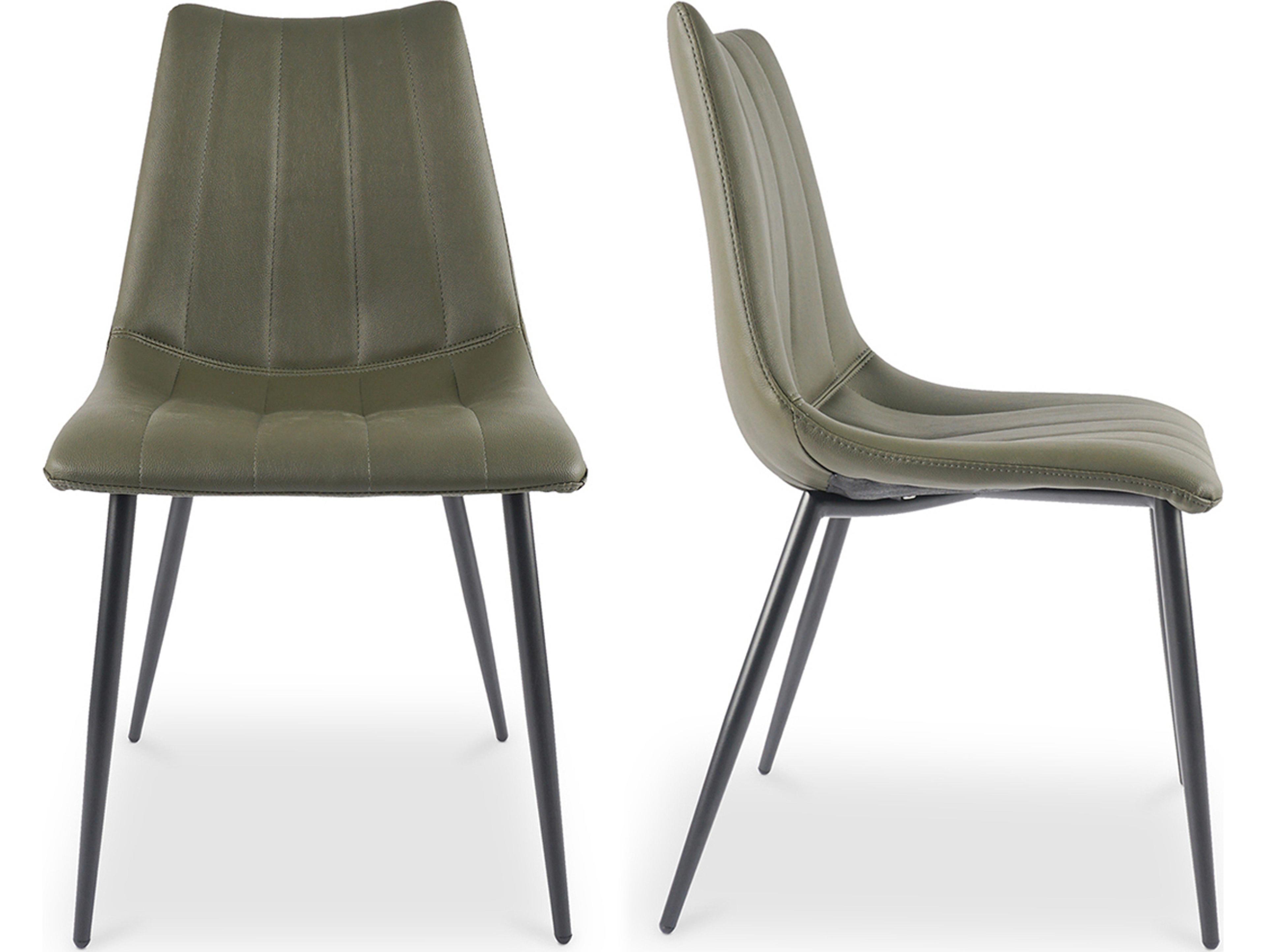 Moe's Home Alibi Leather Green Upholstered Side Dining Chair - Set of Two