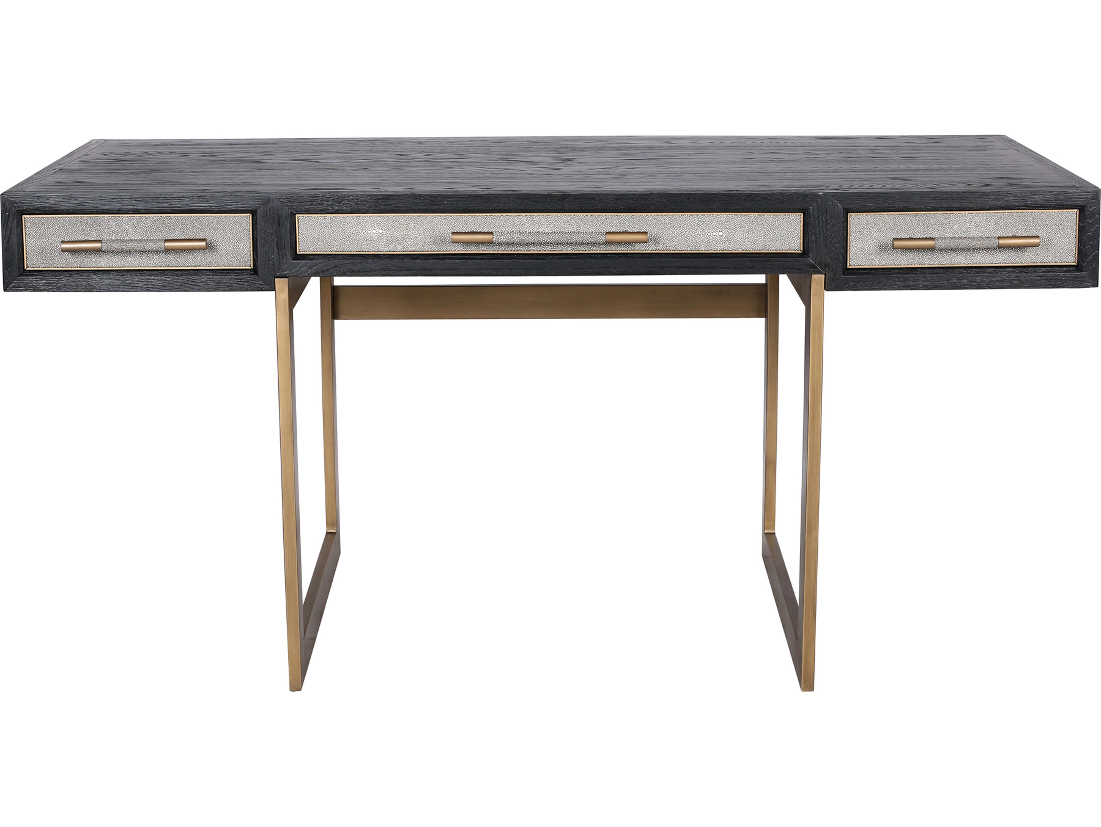 Black Brass Gold Oak Wood Secretary Desk