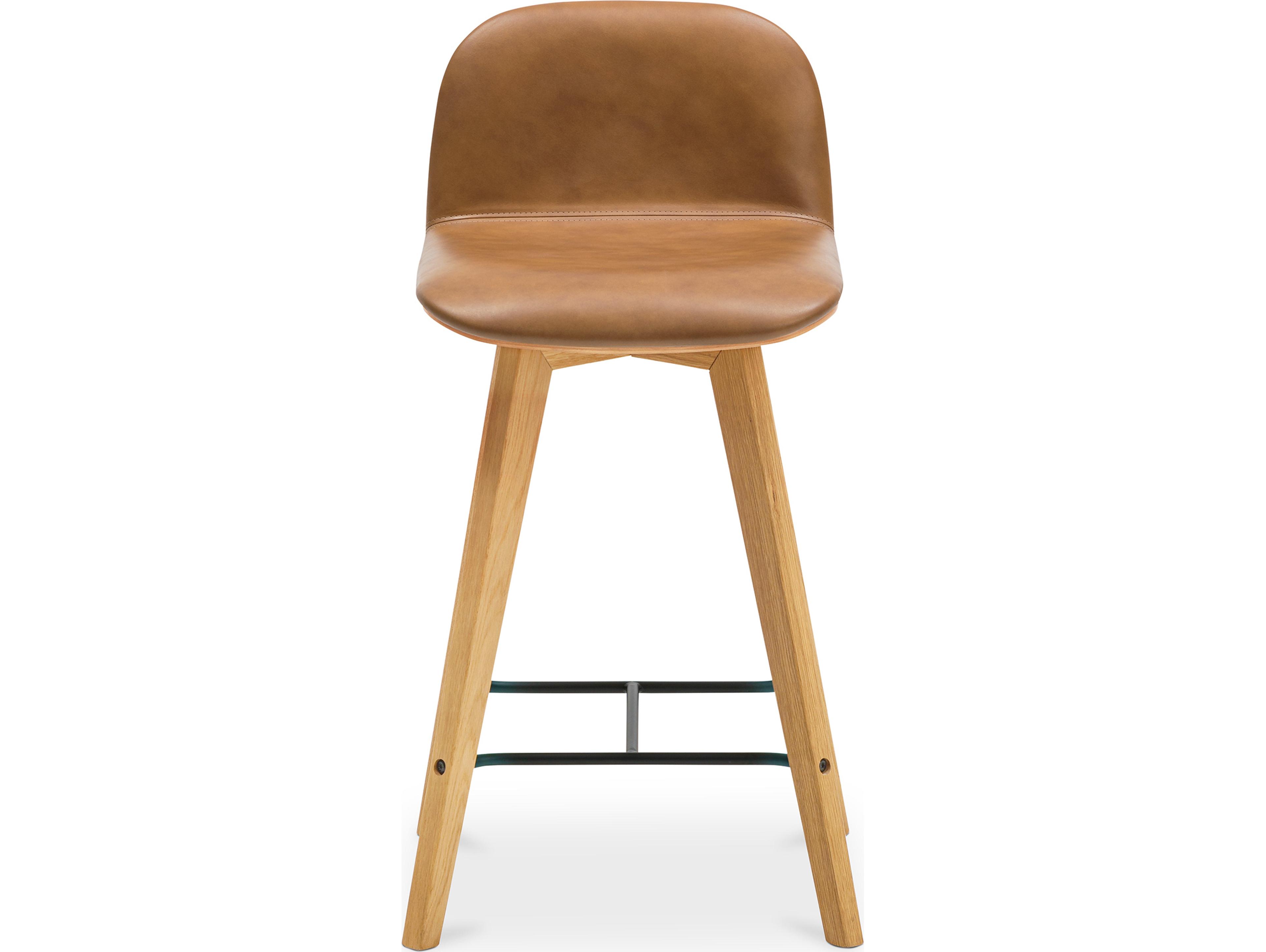 Moe's Home Leather Oak Wood White Oil Black Metal Camel Counter Stool