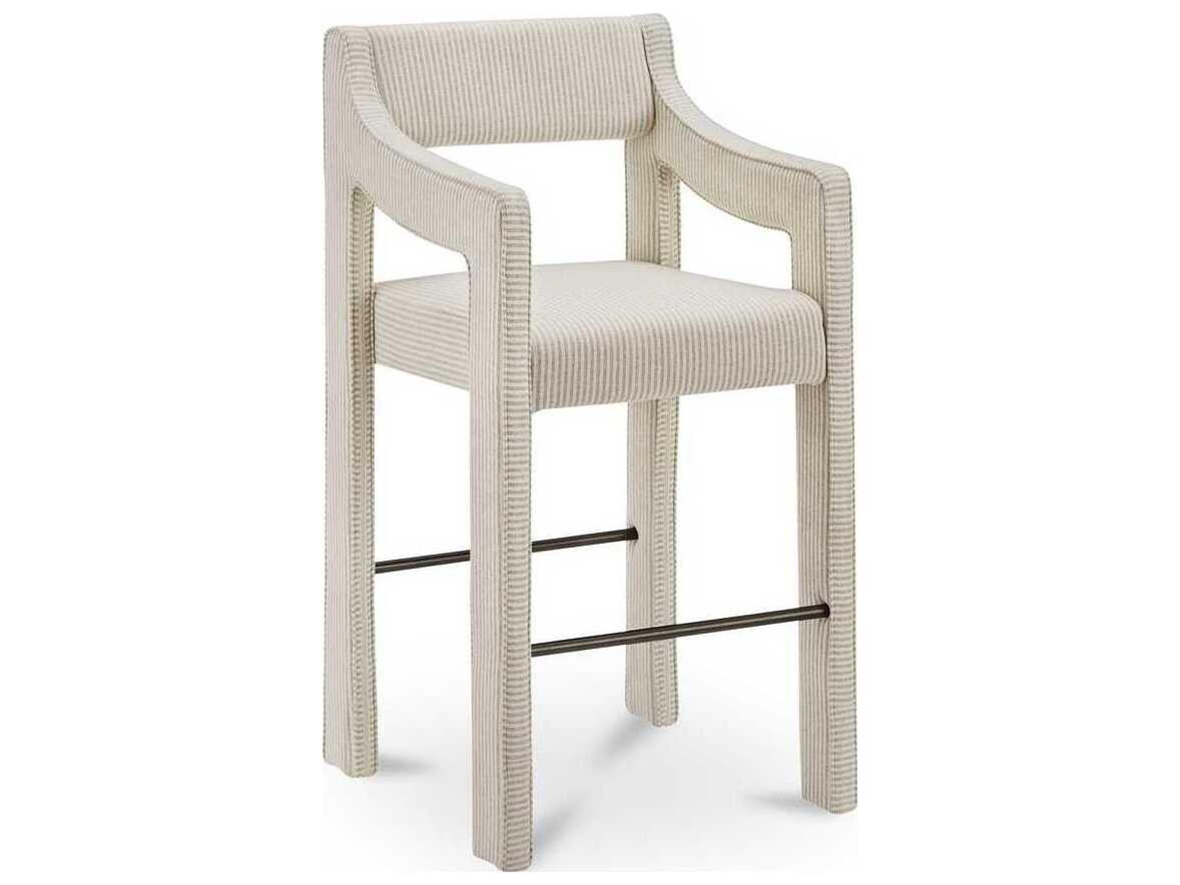 Moe's Home Elise Beige Stripe Upholstered Solid Wood Counter Stool