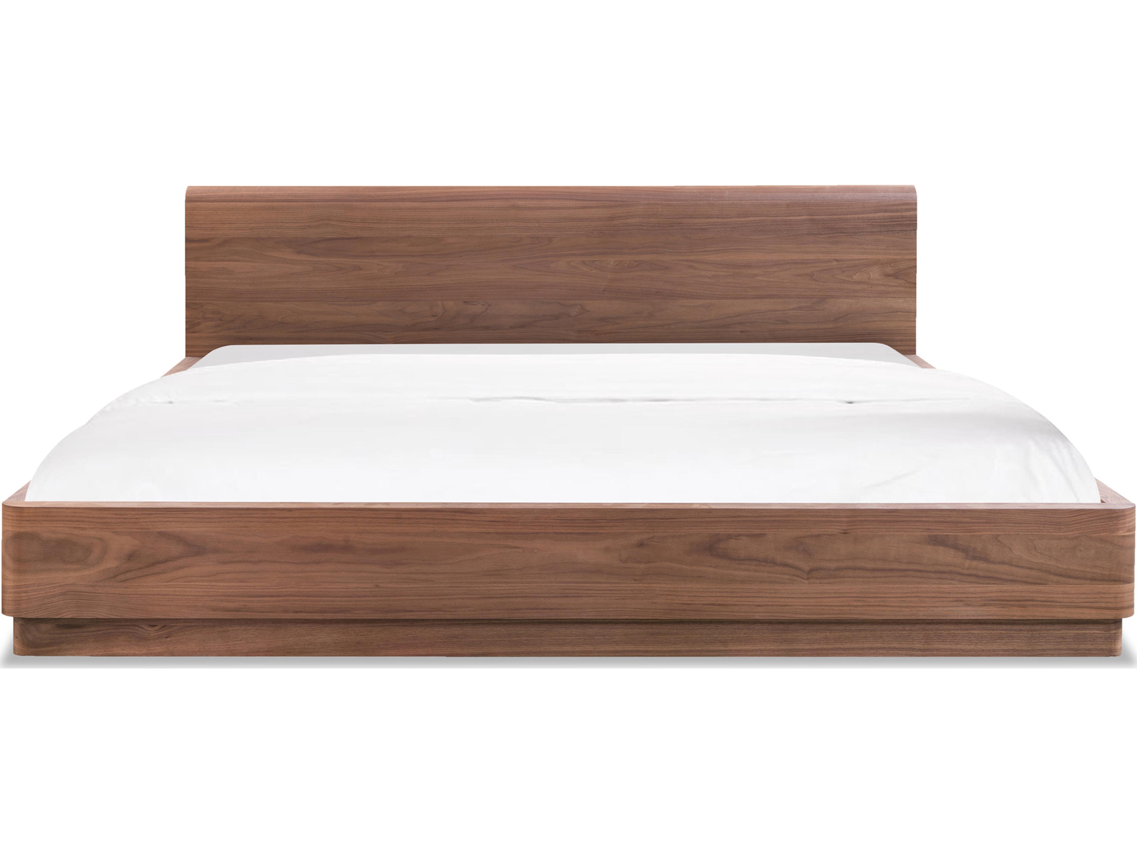 Round Off Natural Walnut Brown Ply Wood Queen Platform Bed