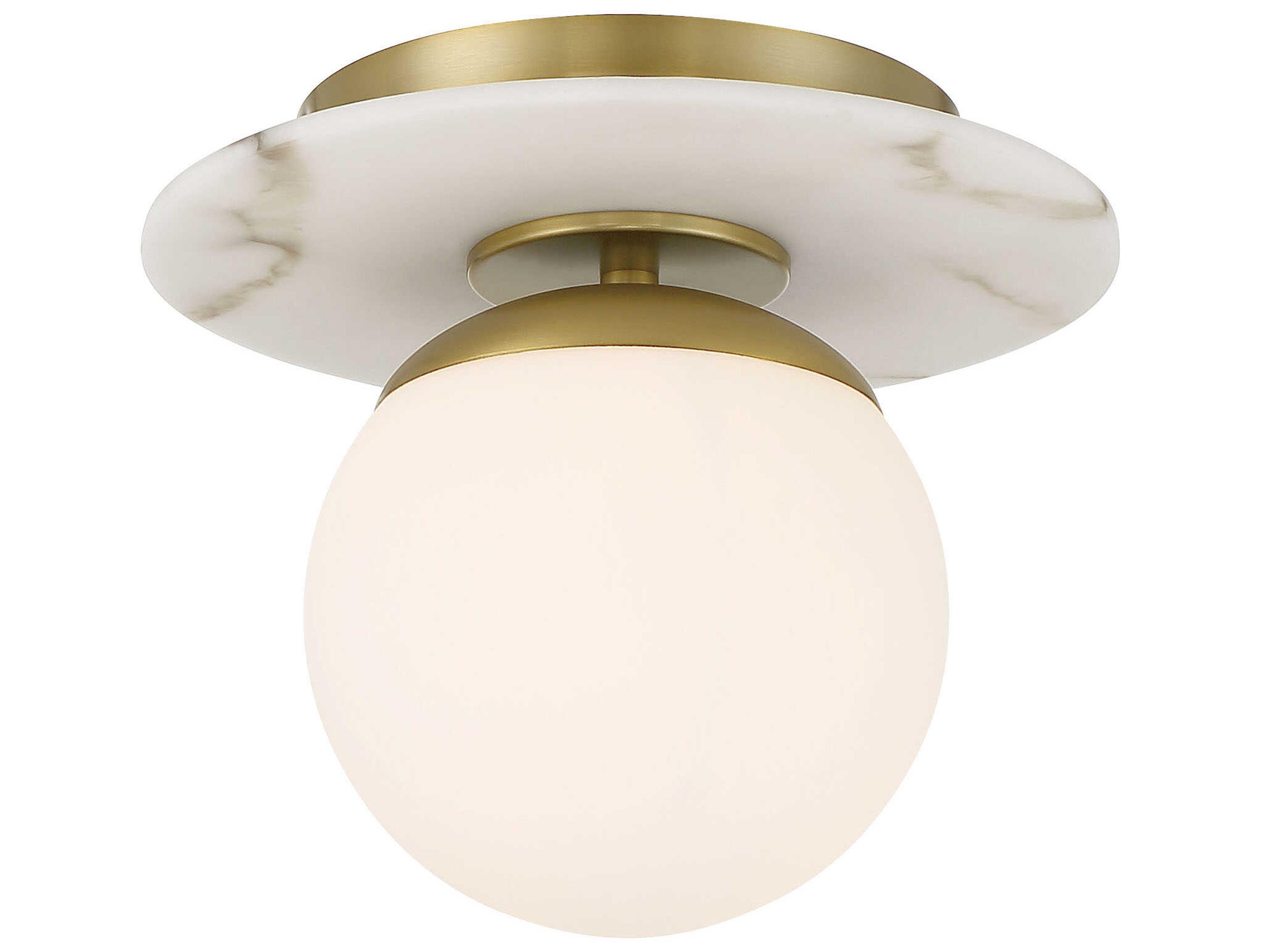 Minka Lavery Orban 1-Light Soft Brass White Glass Globe Semi Flush Mount