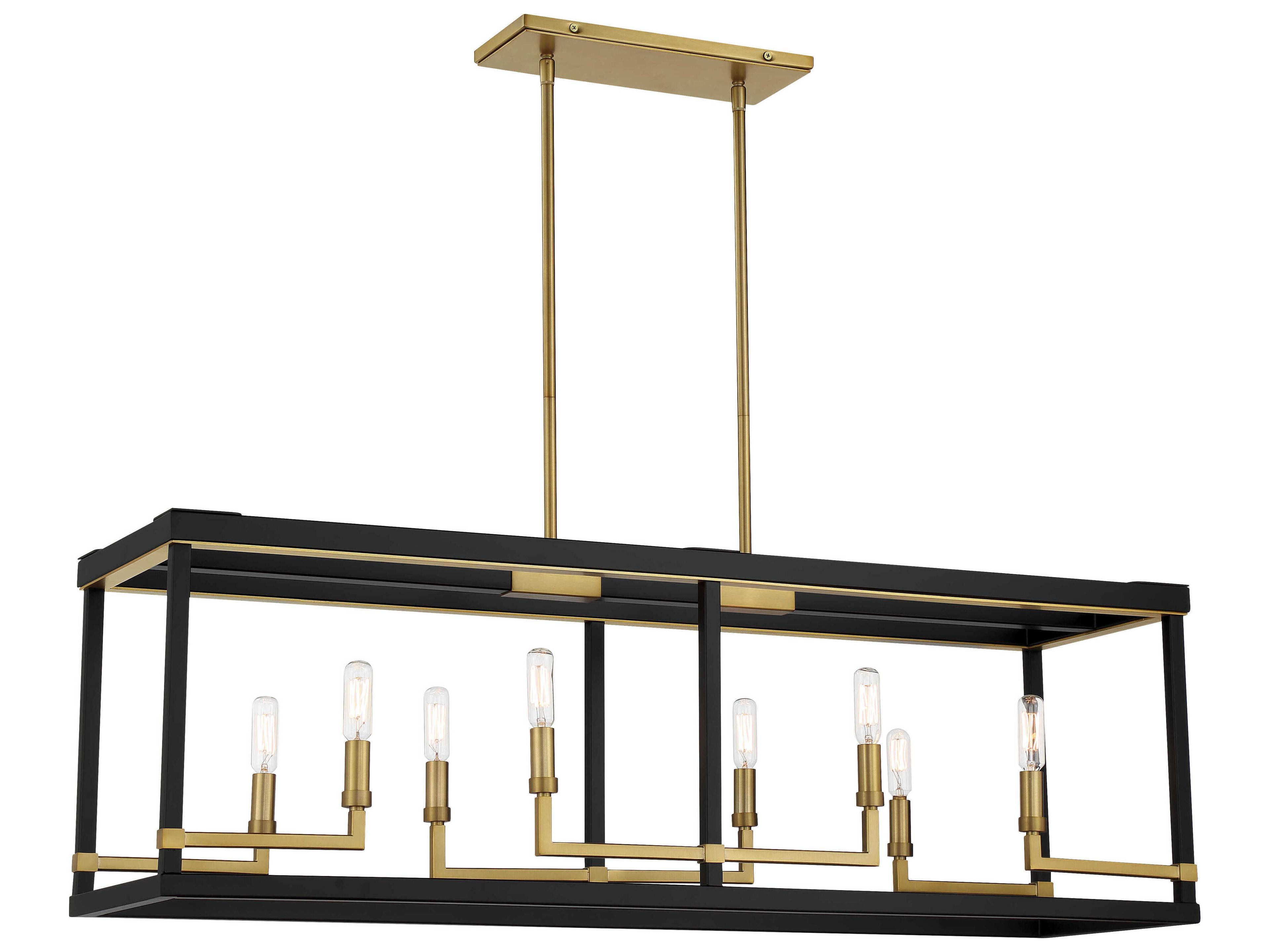 Minka Lavery Union Estates 8-Light Coal Soft Brass Black Geometric Island Pendant