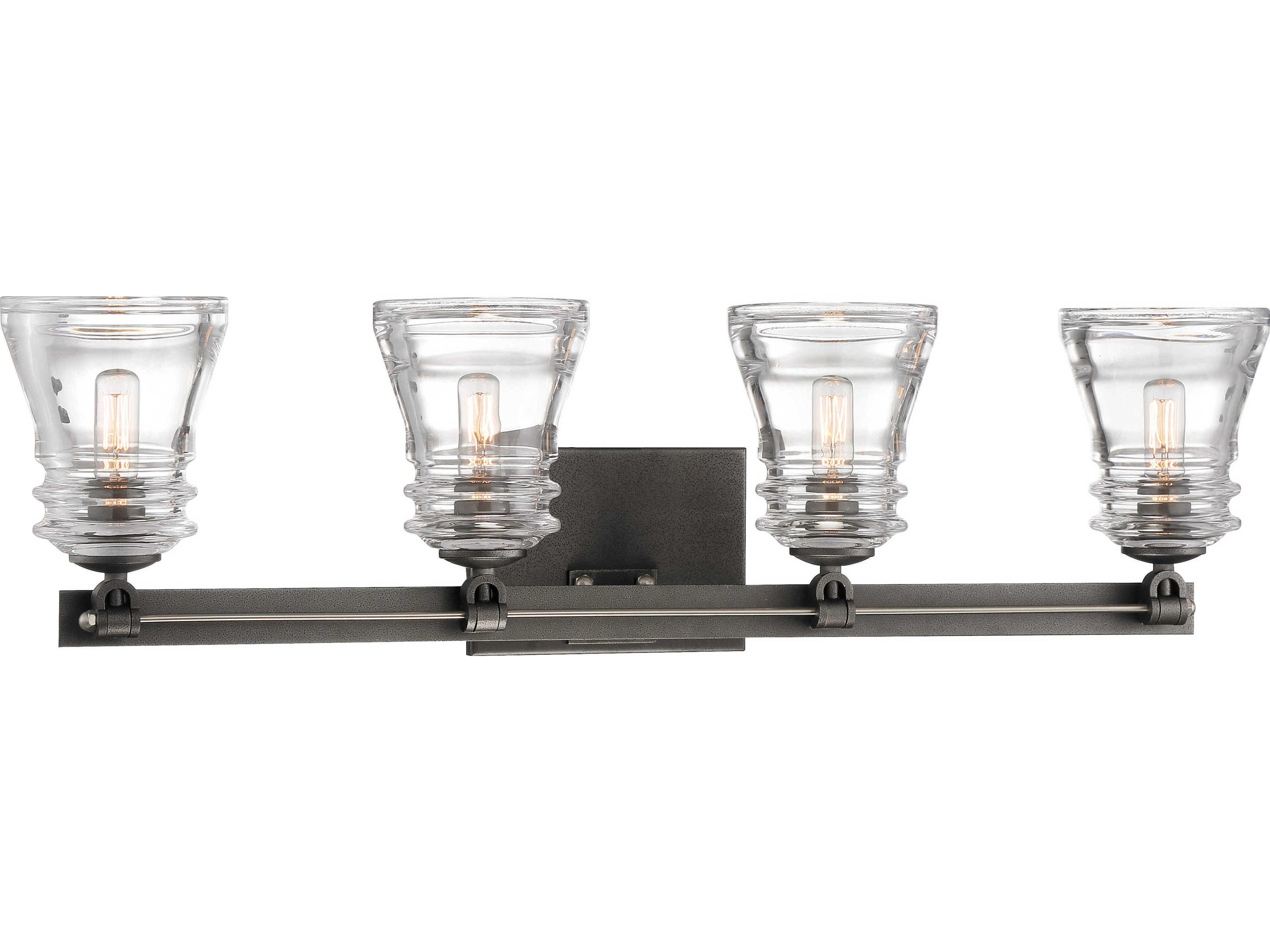 Minka Lavery Graham Avenue 4-Light Smoked Iron Brushed Nickel Glass Vanity Light