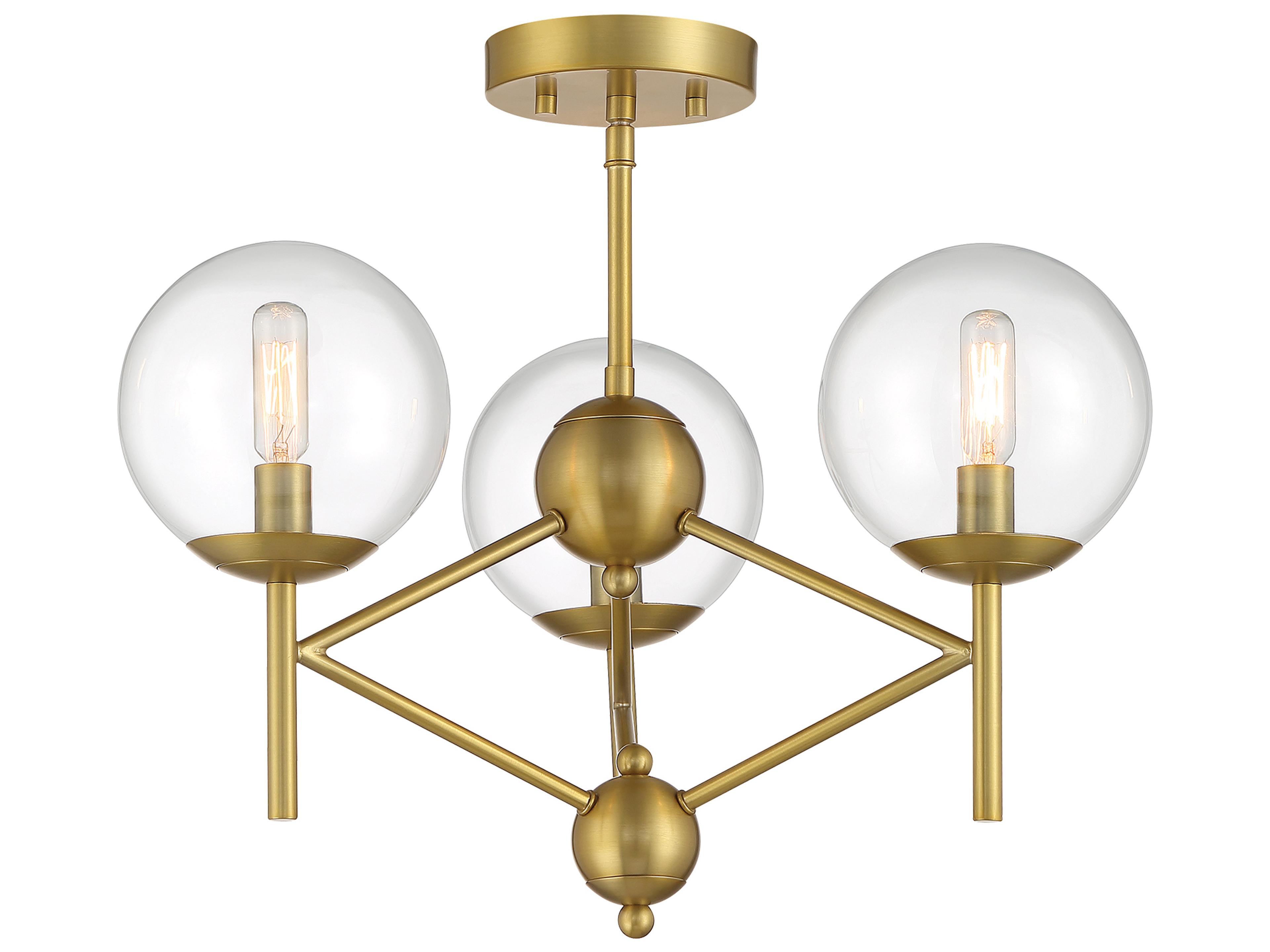 Minka Lavery Auresa 3-Light Soft Brass Glass Globe Semi Flush Mount