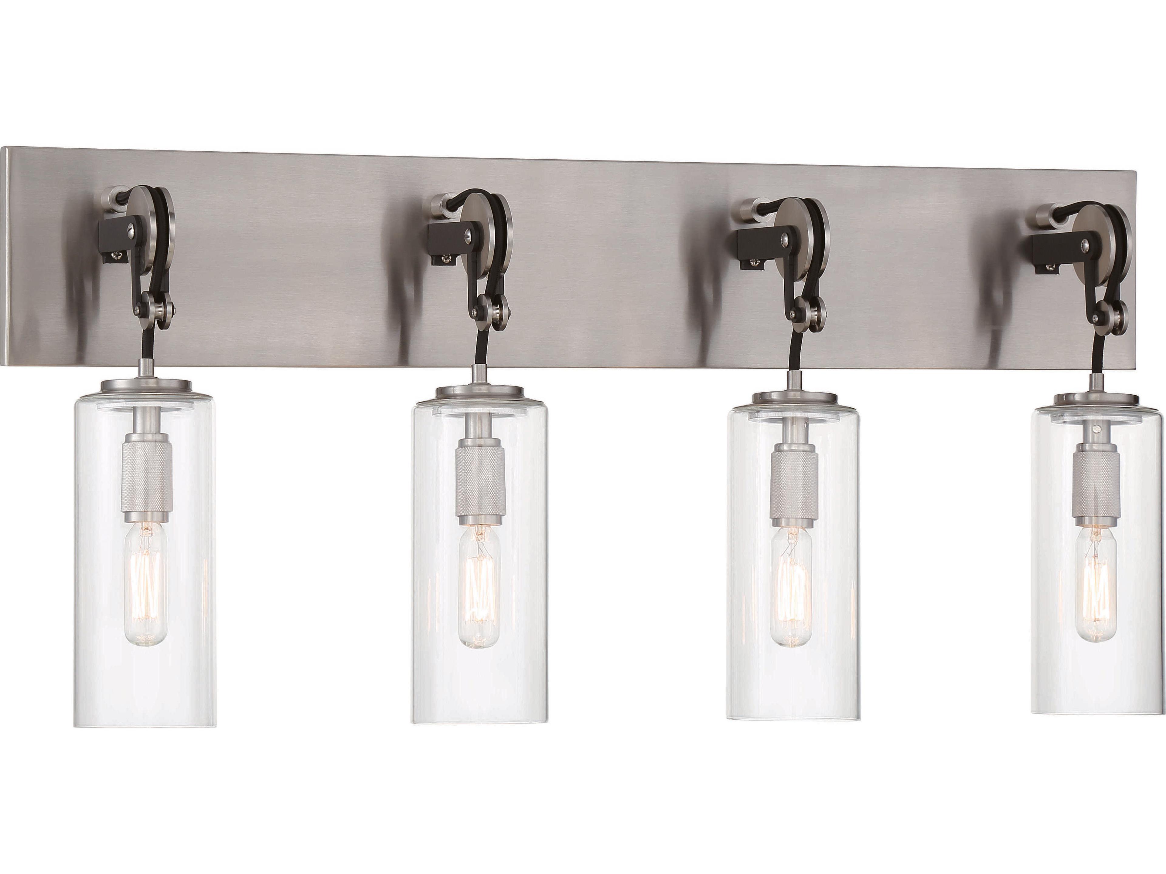 Minka Lavery Pullman Junction 4-Light Coal Brushed Nickel Black Glass Vanity Light