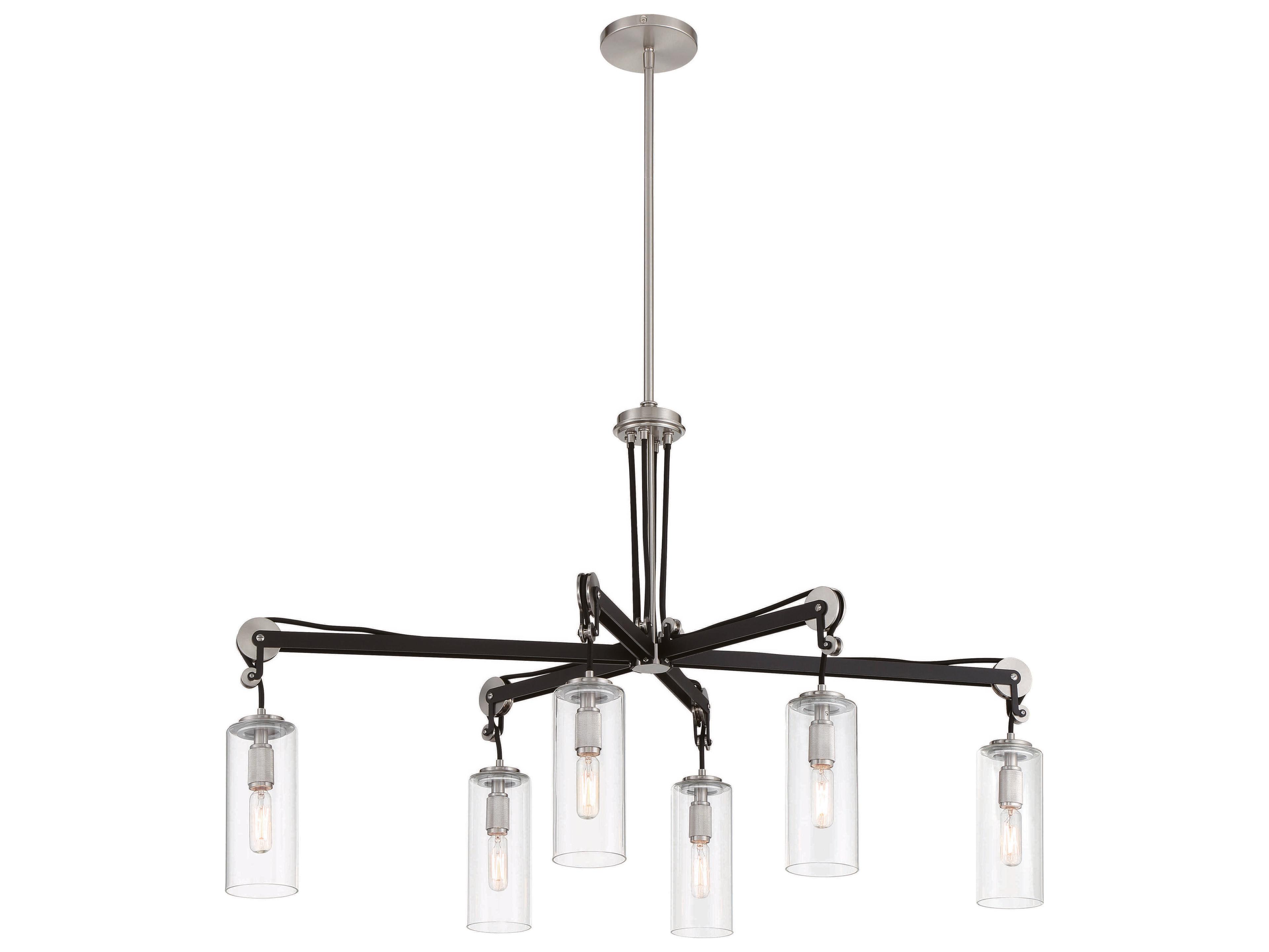 Minka Lavery Pullman Junction 6-Light Coal Brushed Nickel Black Glass Cylinder Island Pendant