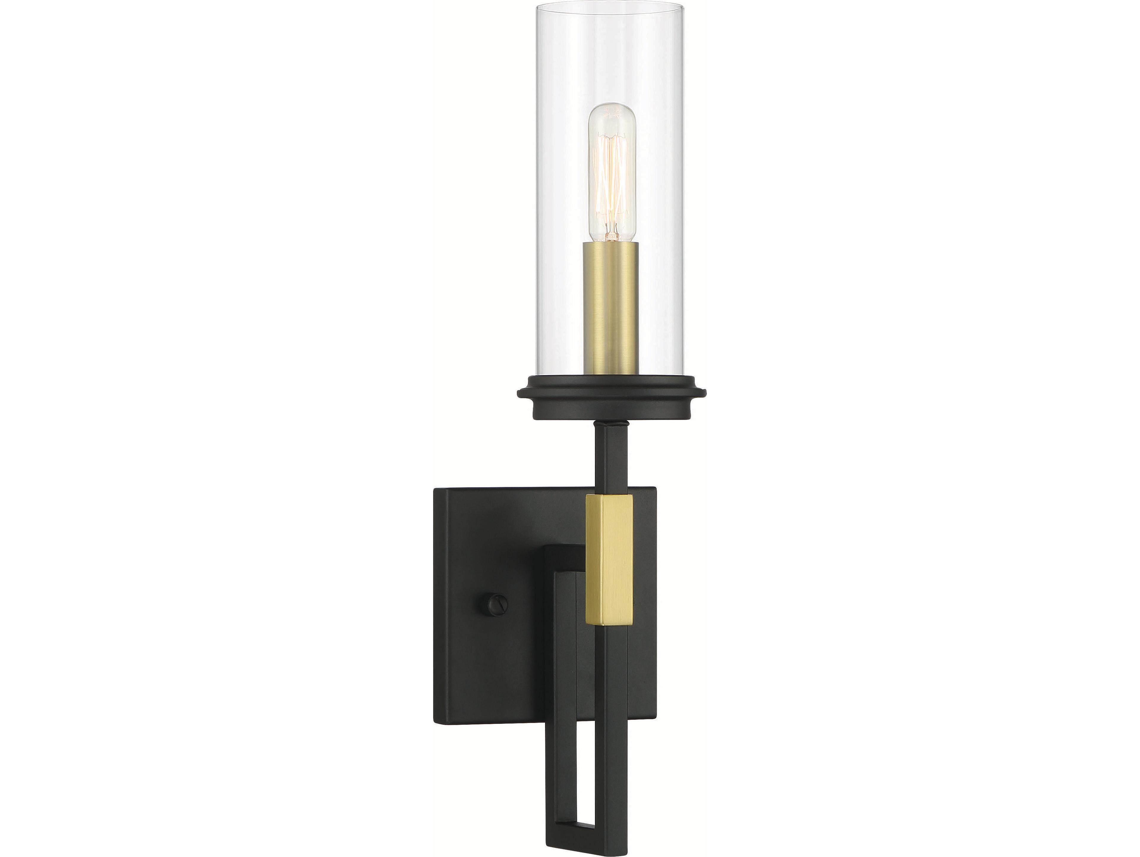 Minka Lavery Hillstone 1-Light Sand Coal Soft Brass Black Glass Wall Sconce