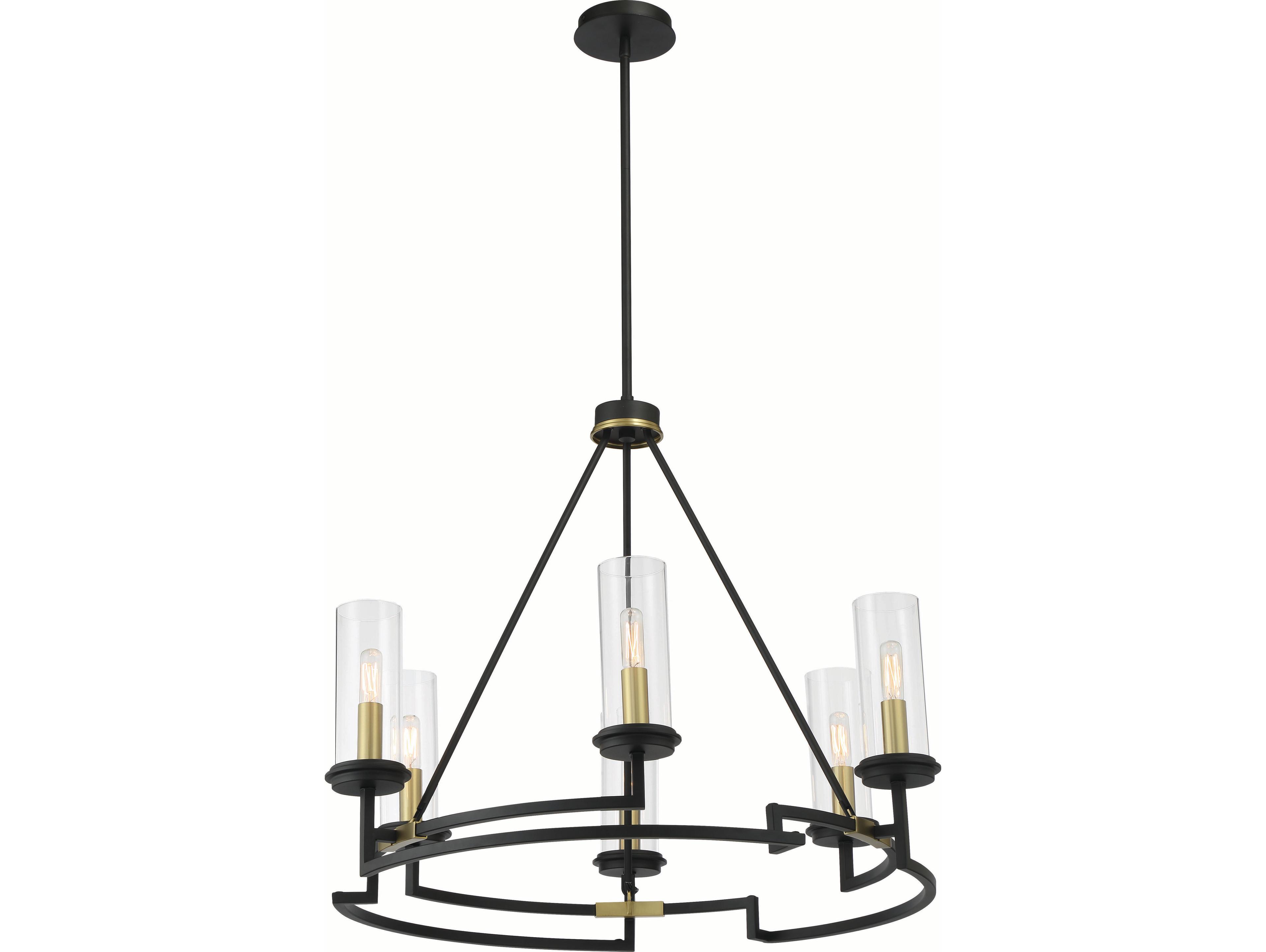 Minka Lavery Hillstone 6-Light Sand Coal Soft Brass Black Glass Candelabra Chandelier
