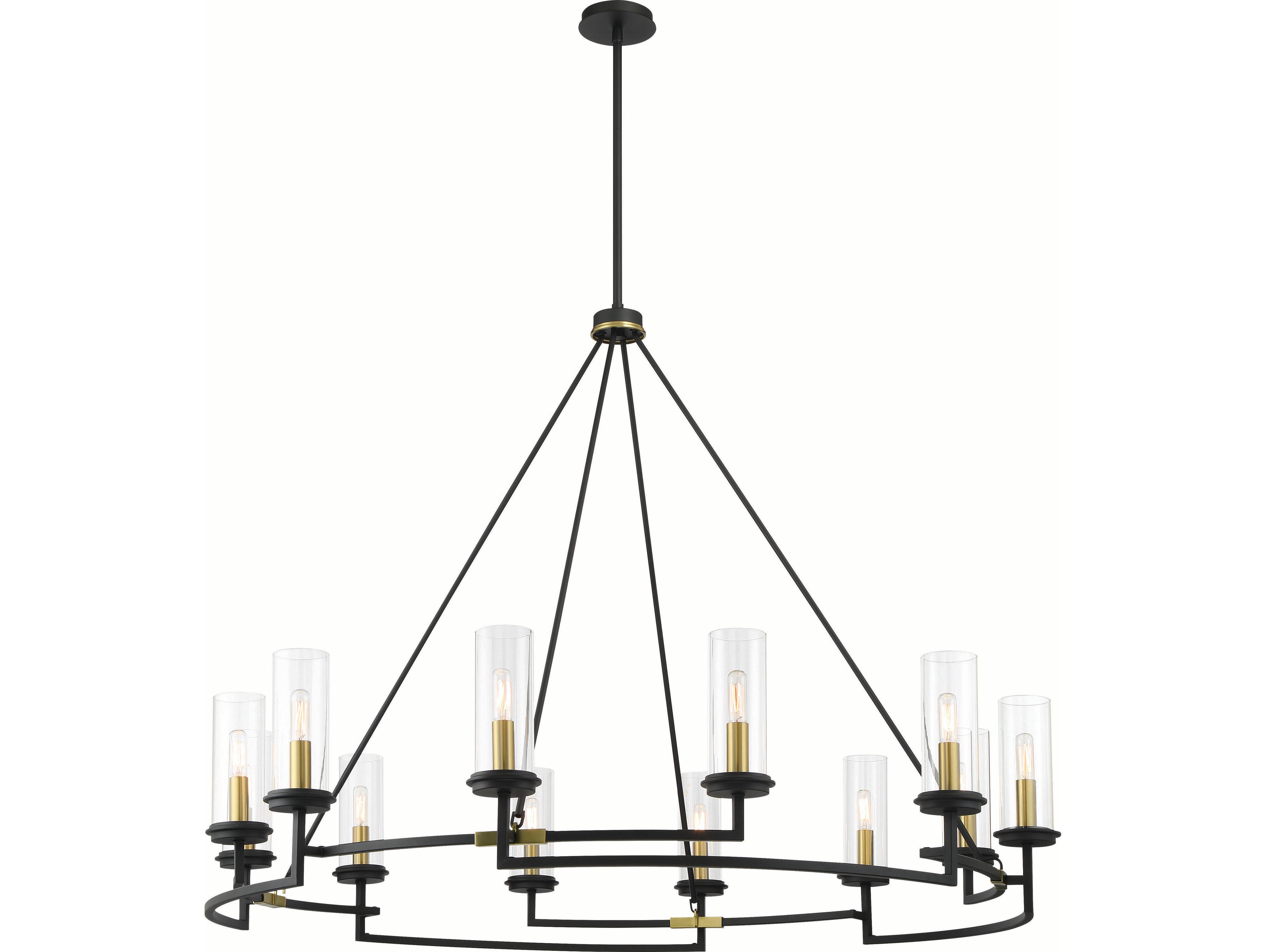 Minka Lavery Hillstone 12-Light Sand Coal Soft Brass Black Glass Candelabra Chandelier