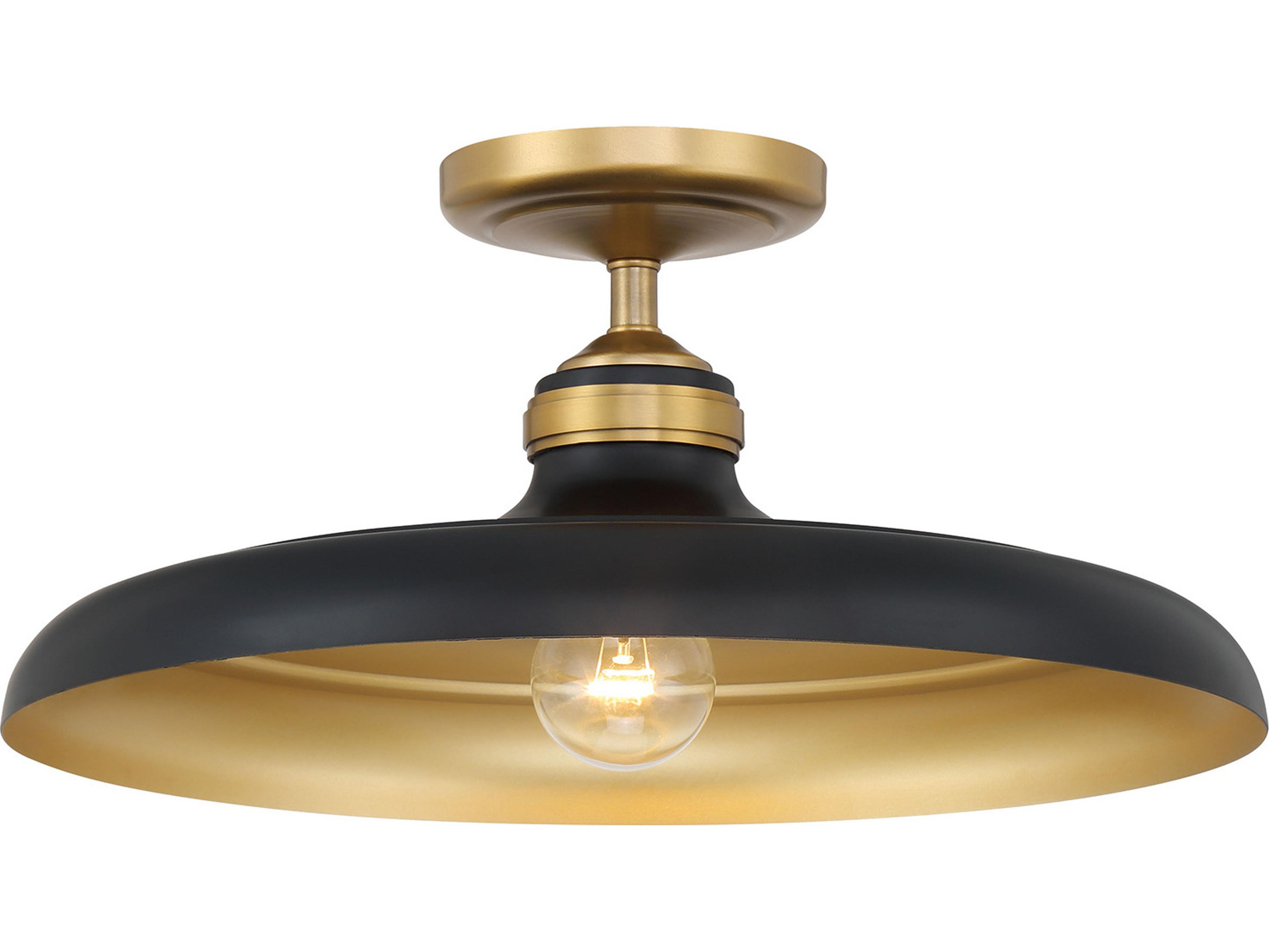 Minka Lavery Crowne 1-Light Legacy Brass Dark Matte Black Semi Flush Mount