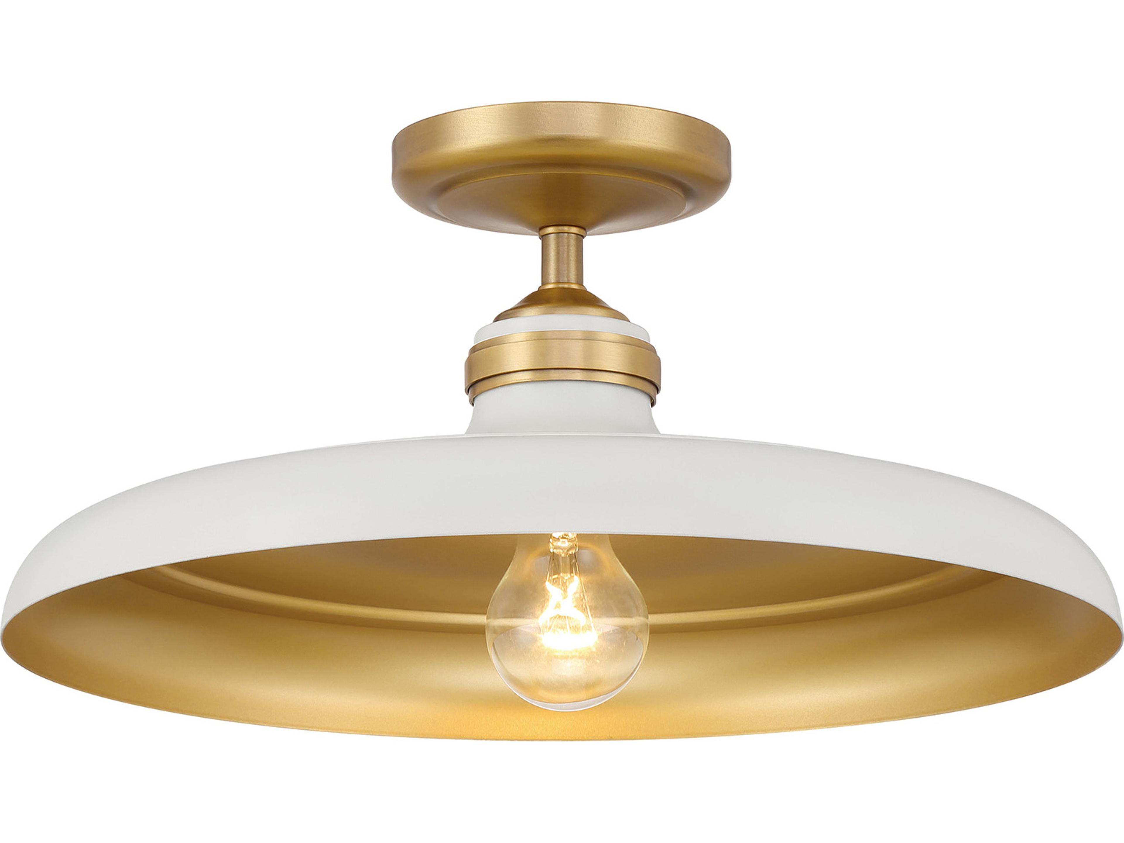 Minka Lavery Crowne 1-Light Legacy Brass Off White Cream Semi Flush Mount