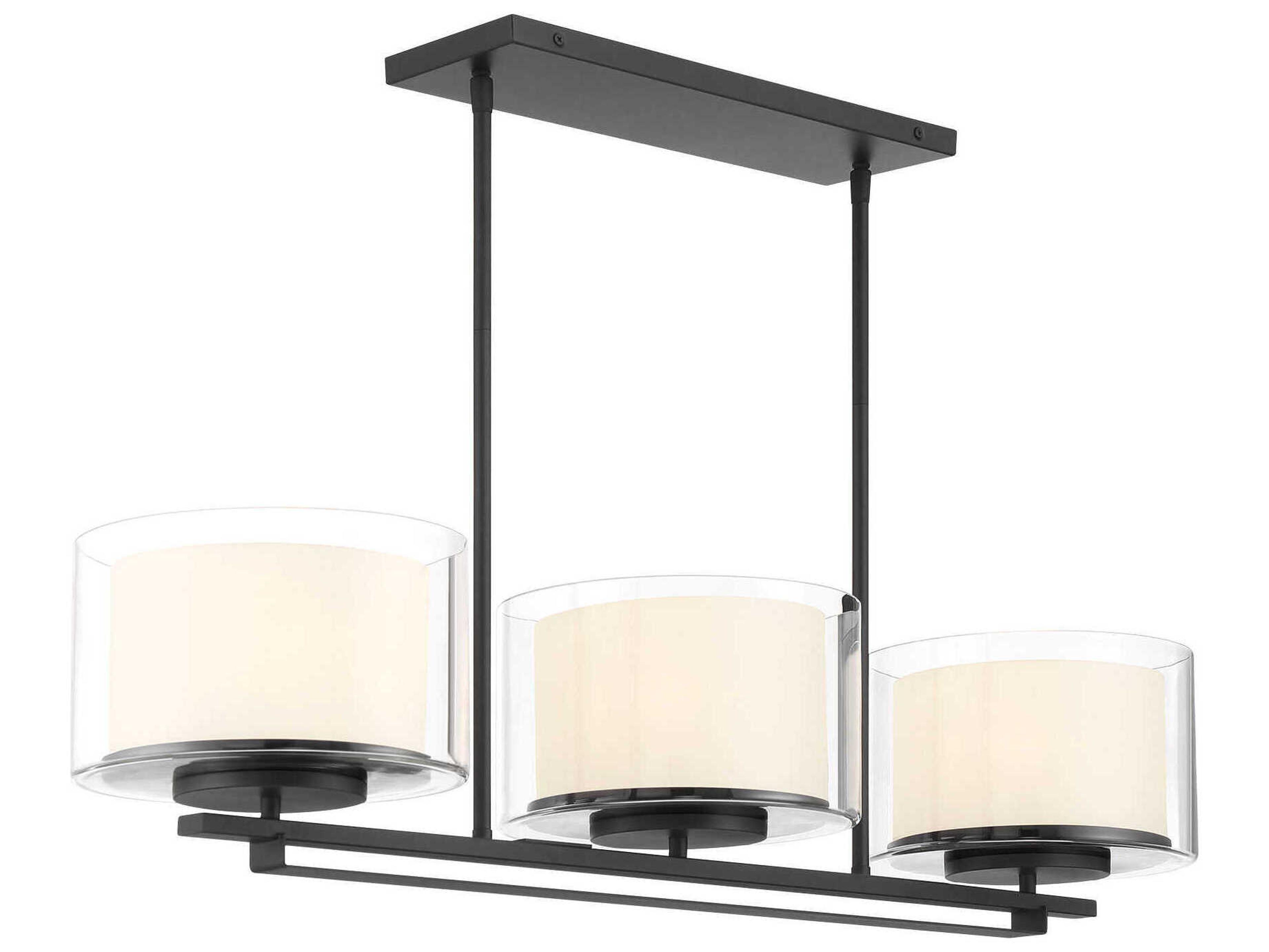Minka Lavery Overland Park 3-Light Sand Coal Black Glass Drum Linear Island Pendant