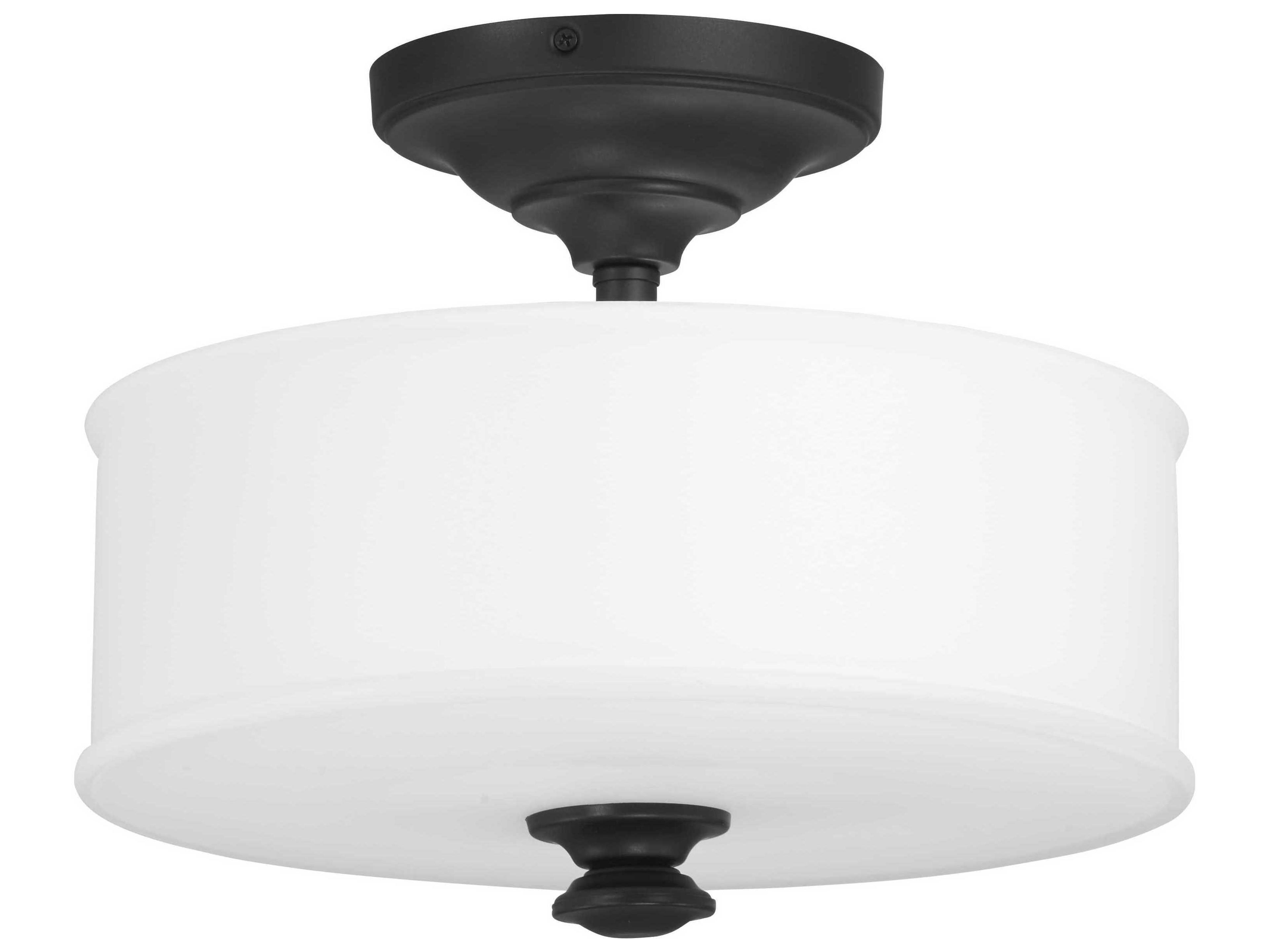 Minka Lavery Harbour Point 2-Light Coal Black Glass Drum Semi Flush Mount