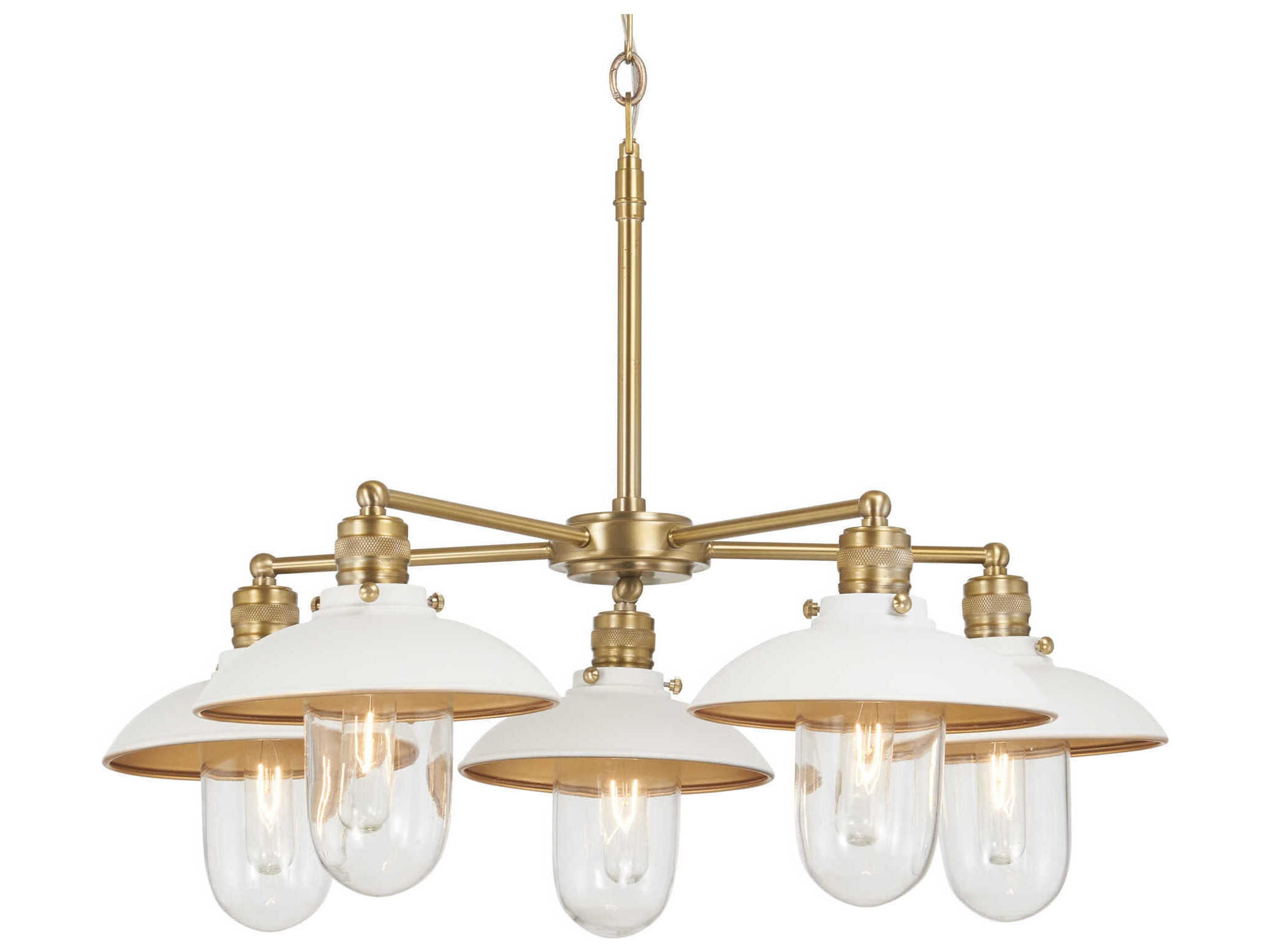 Minka Lavery Downtown Edison 5-Light White Soft Brass Glass Chandelier