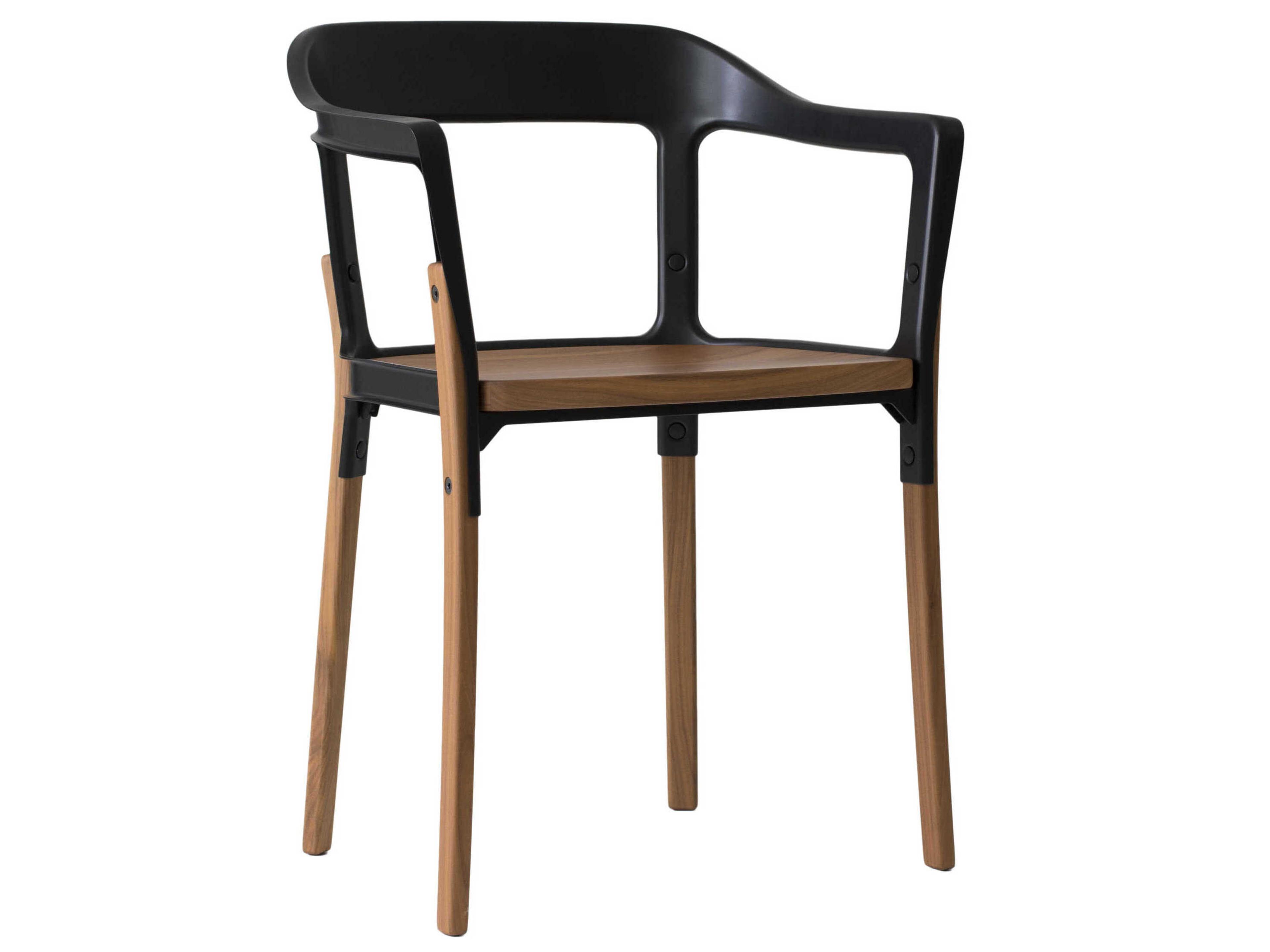 Magis Steelwood Walnut Wood Black Arm Dining Chair
