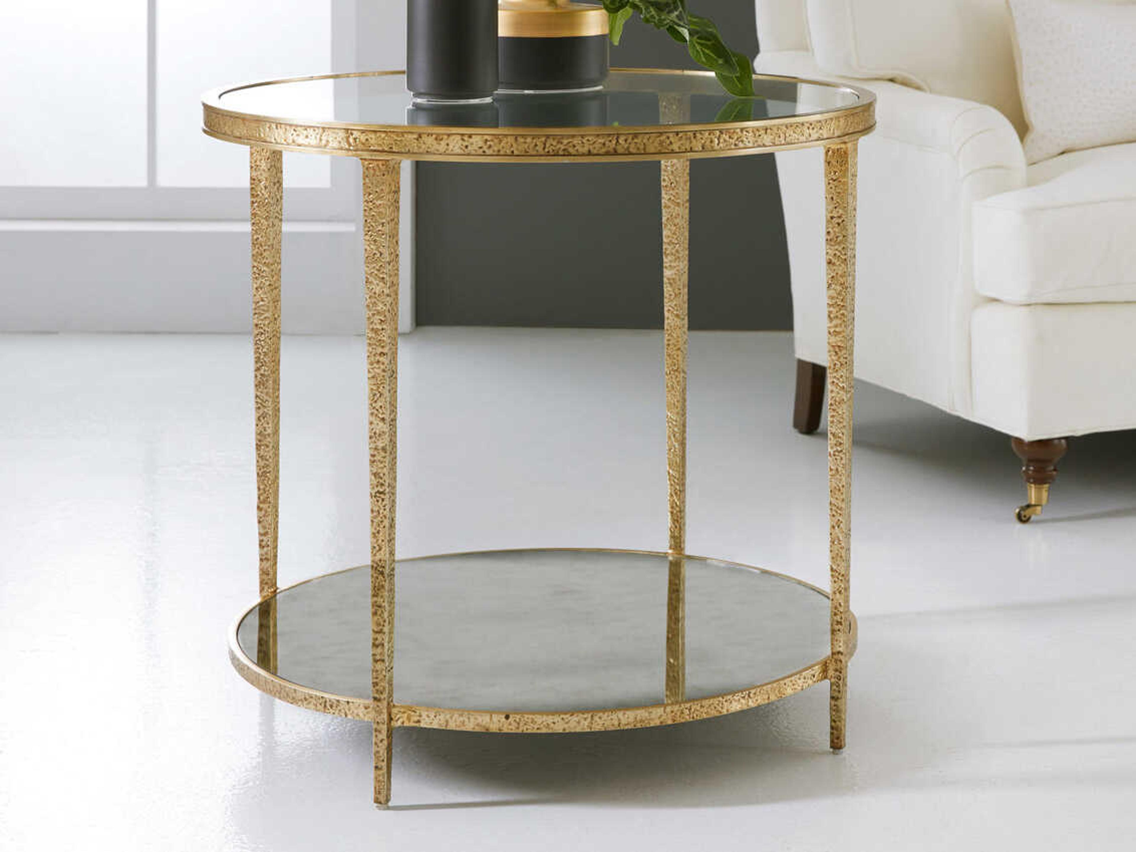 Modern History Home Round Glass Antique Brass End Table