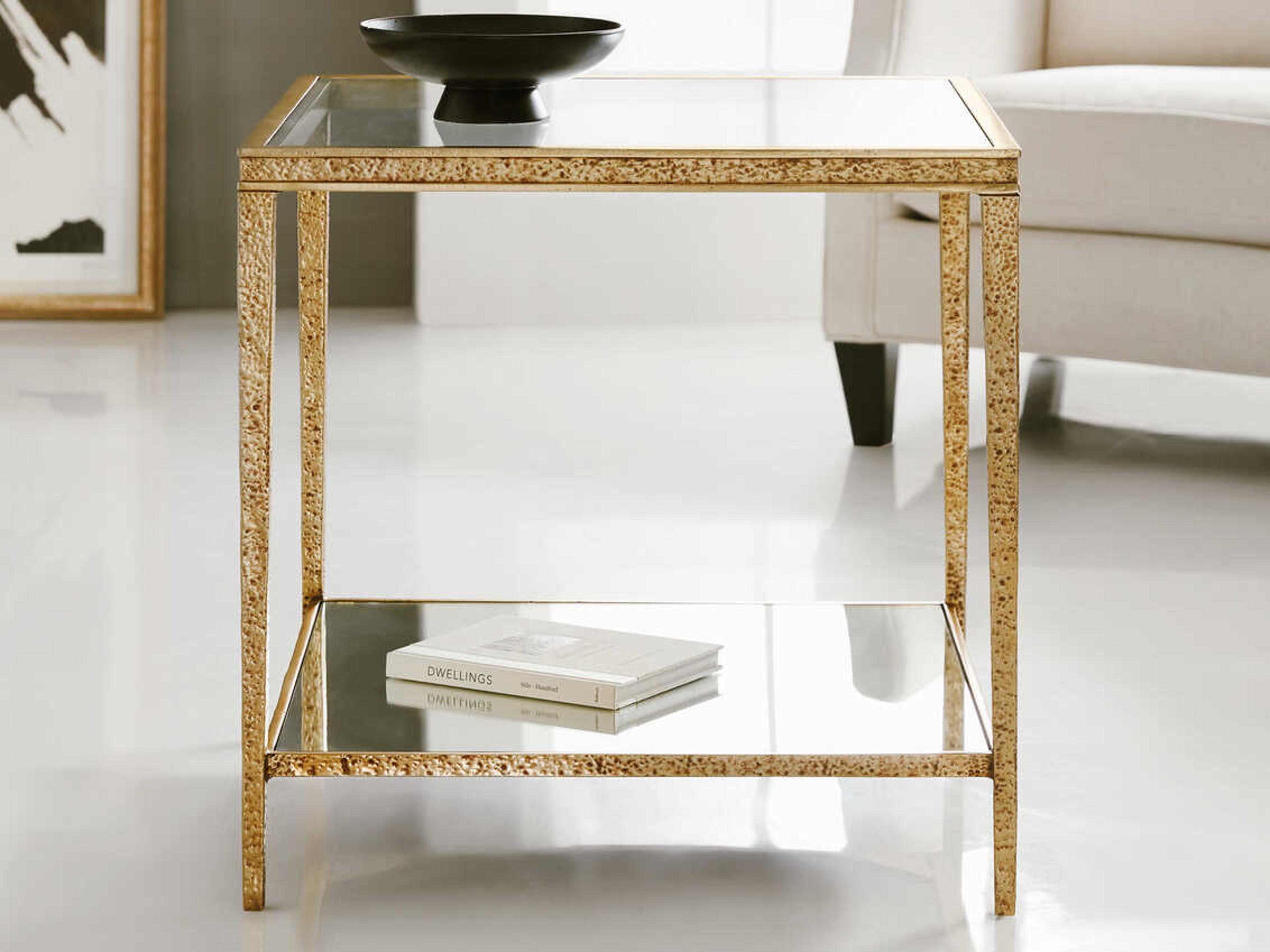 Modern History Home Sculpture Square Glass Antique Brass End Table