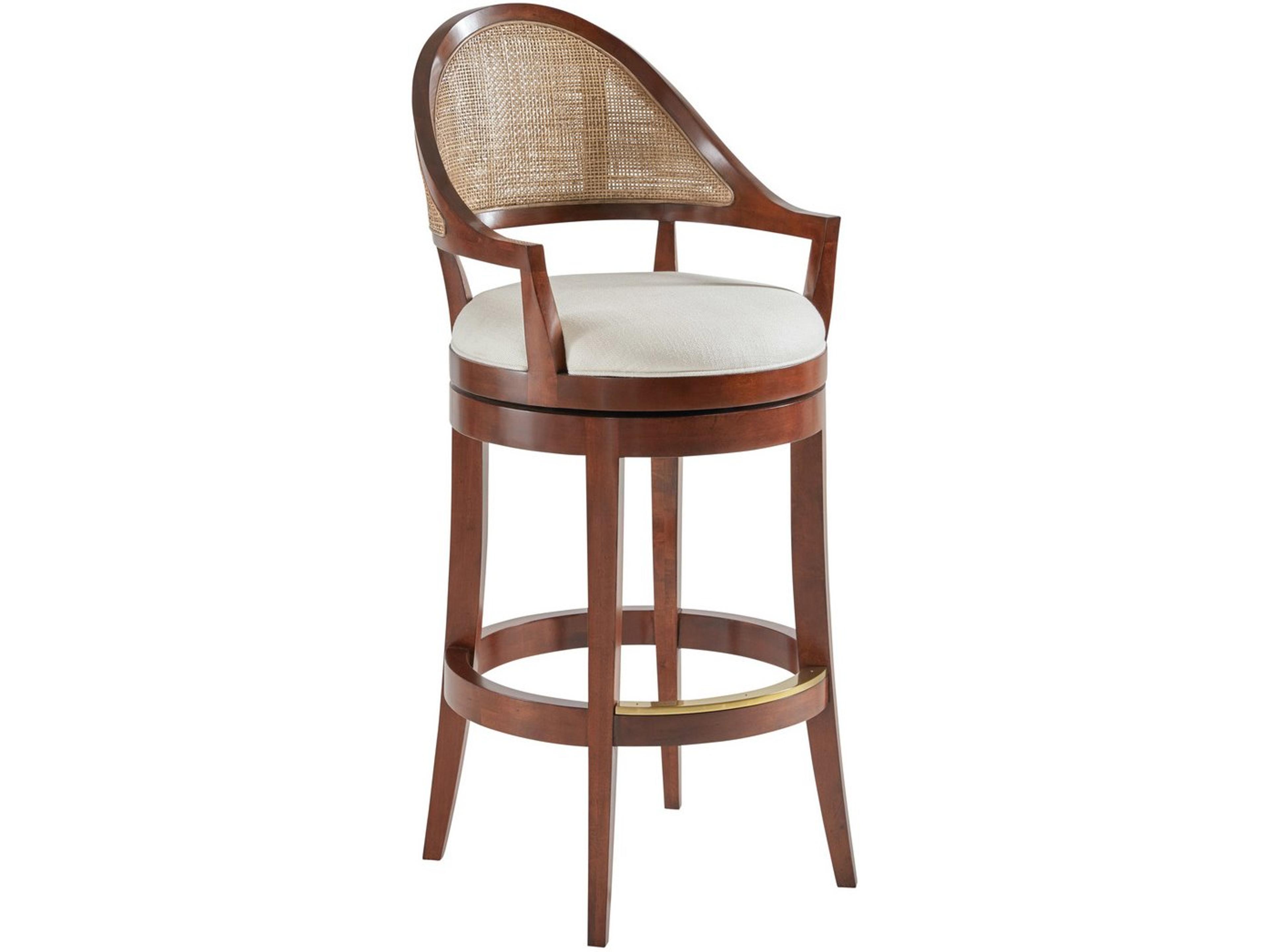 Modern History Home Lyon Brown Upholstered Swivel Walnut Wood Bar Stool