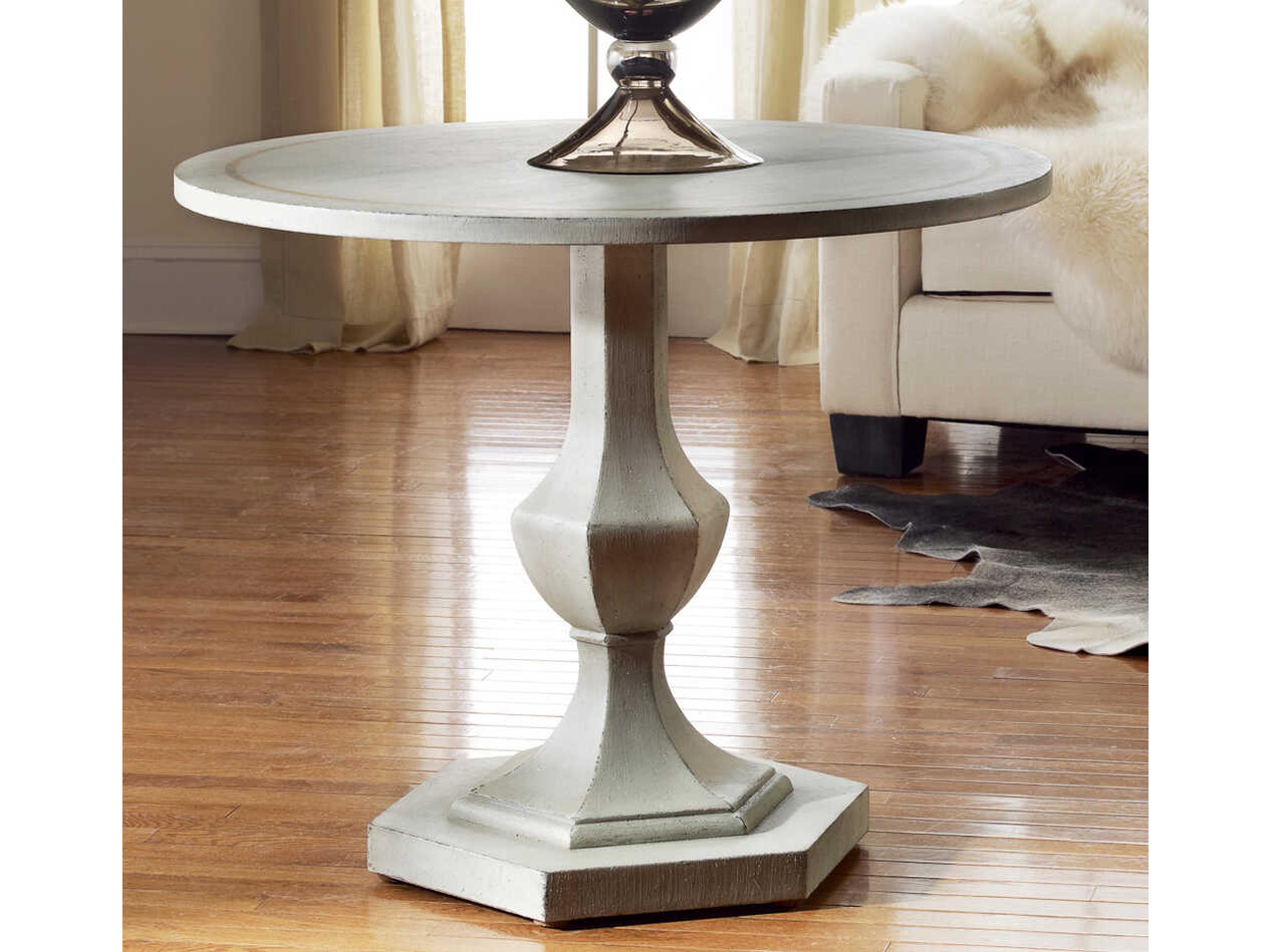Modern History Home Italian Round Wood Antique Grey Painted End Table