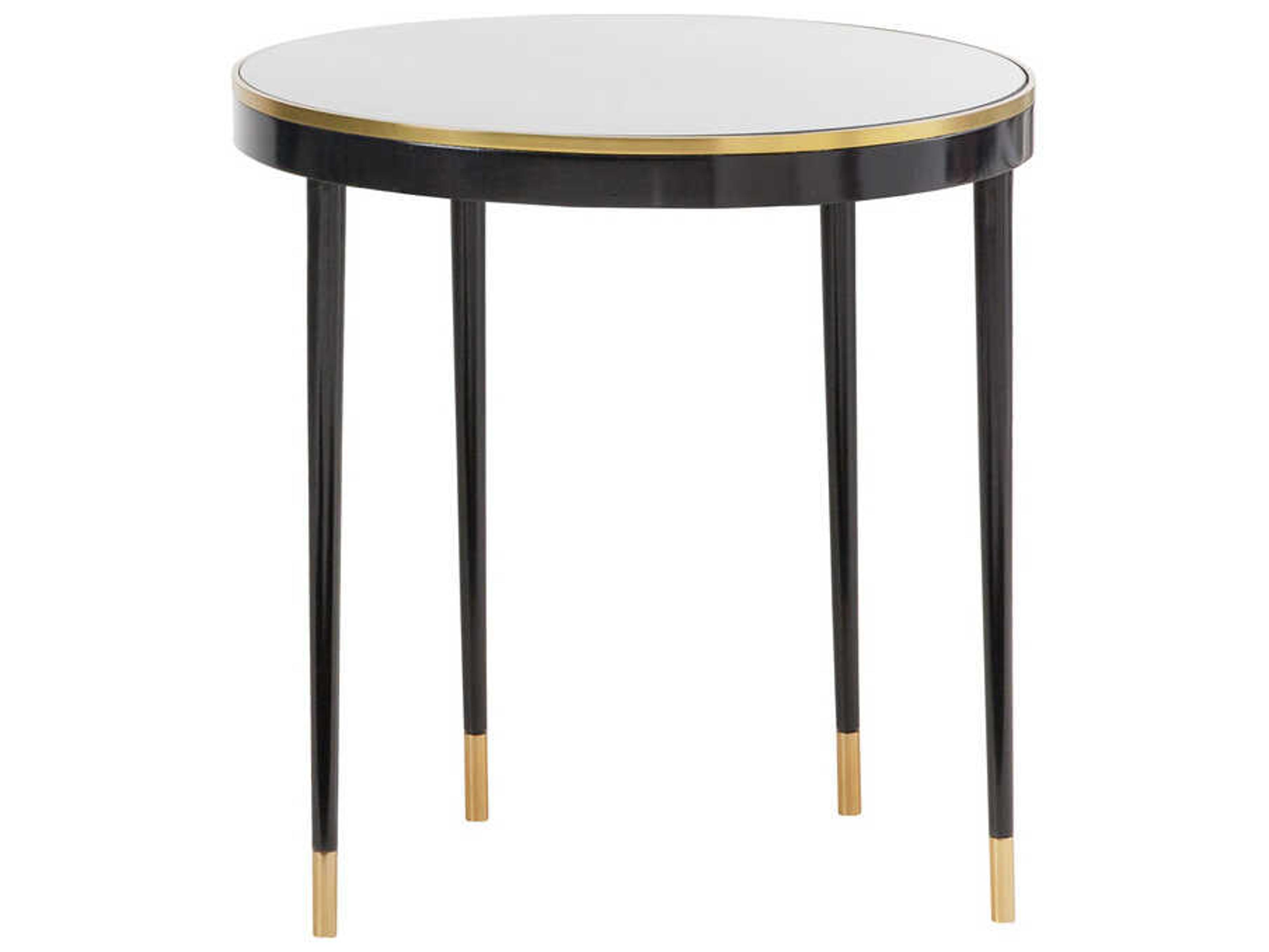 Modern History Home Lyon Round Mirror Ebony Painted End Table